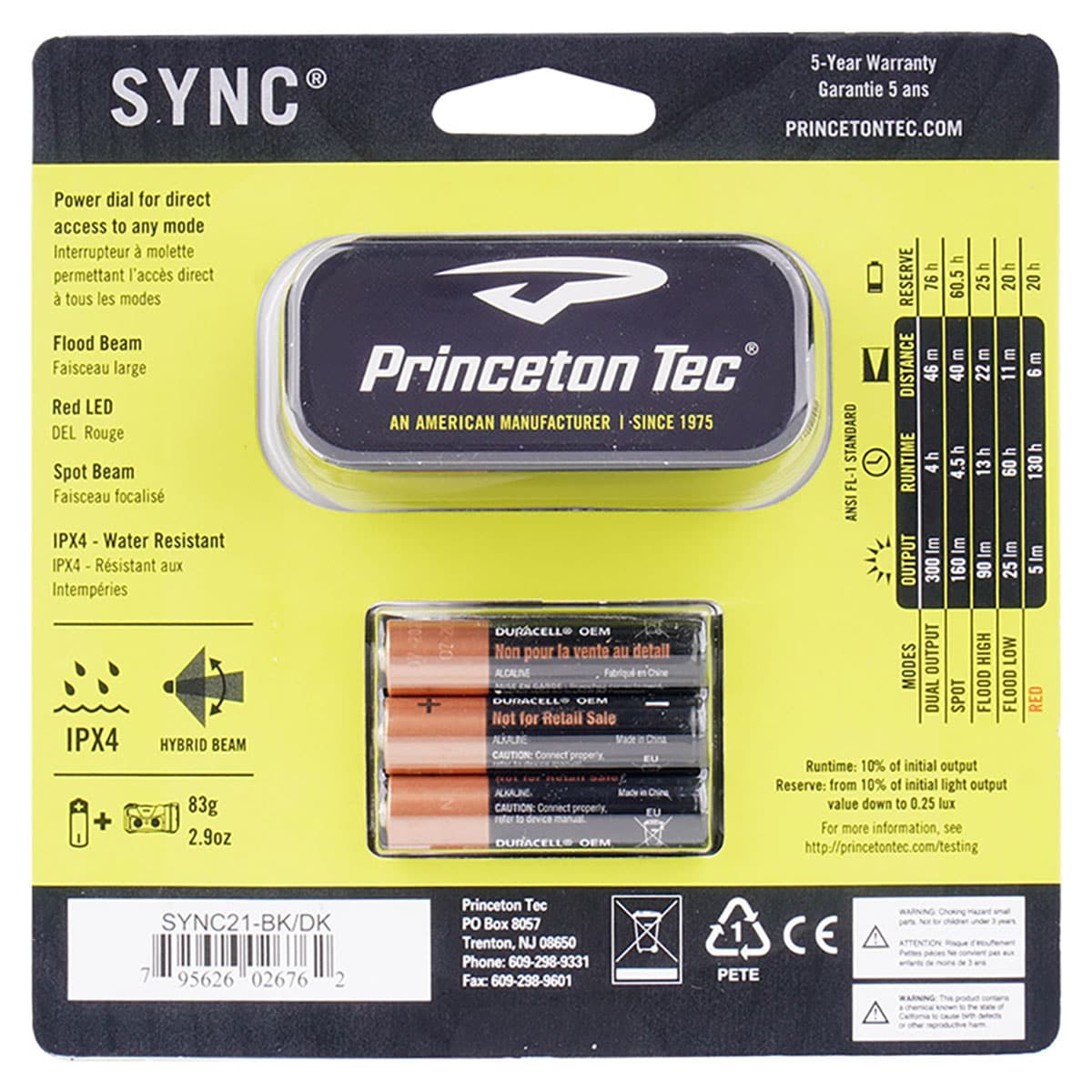 Налобний ліхтарик Princeton Tec Sync Black- 300 люменів