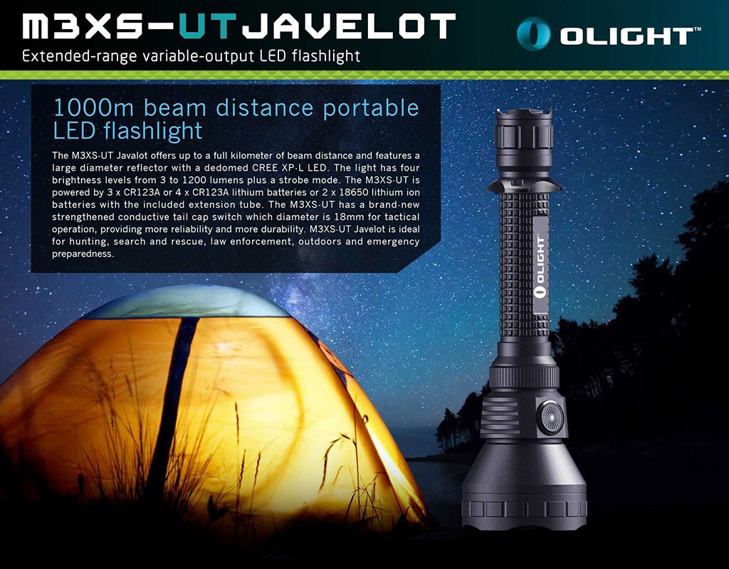 Latarka Olight M3XS-UT Javelot - 1200 lumenów, zasięg 1000m