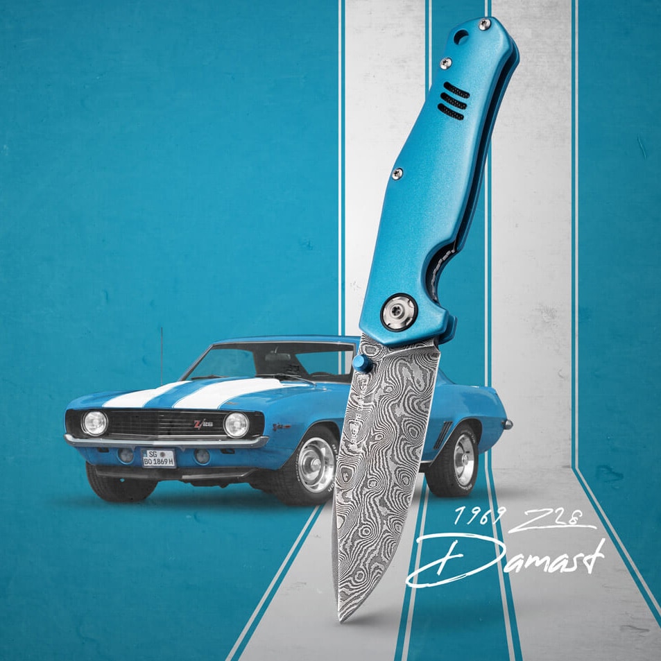 Nóż składany Boker Solinger 1969 Z28 Damast - Le Mans Blue