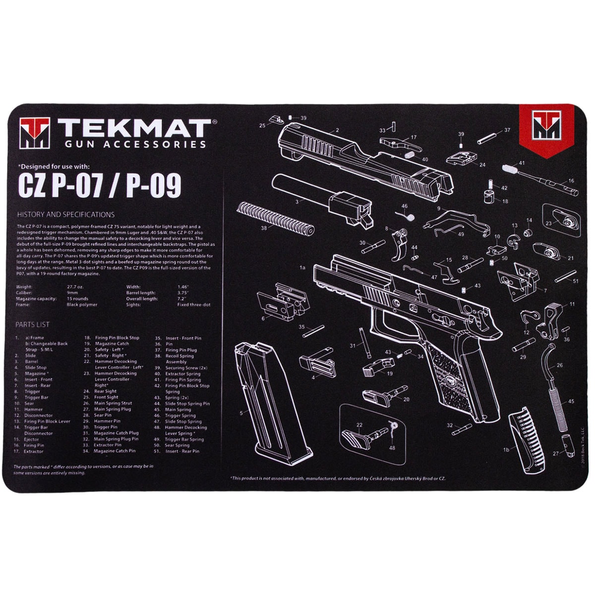 Килимок для чищення зброї TekMat CZ P-07/P09 - Black
