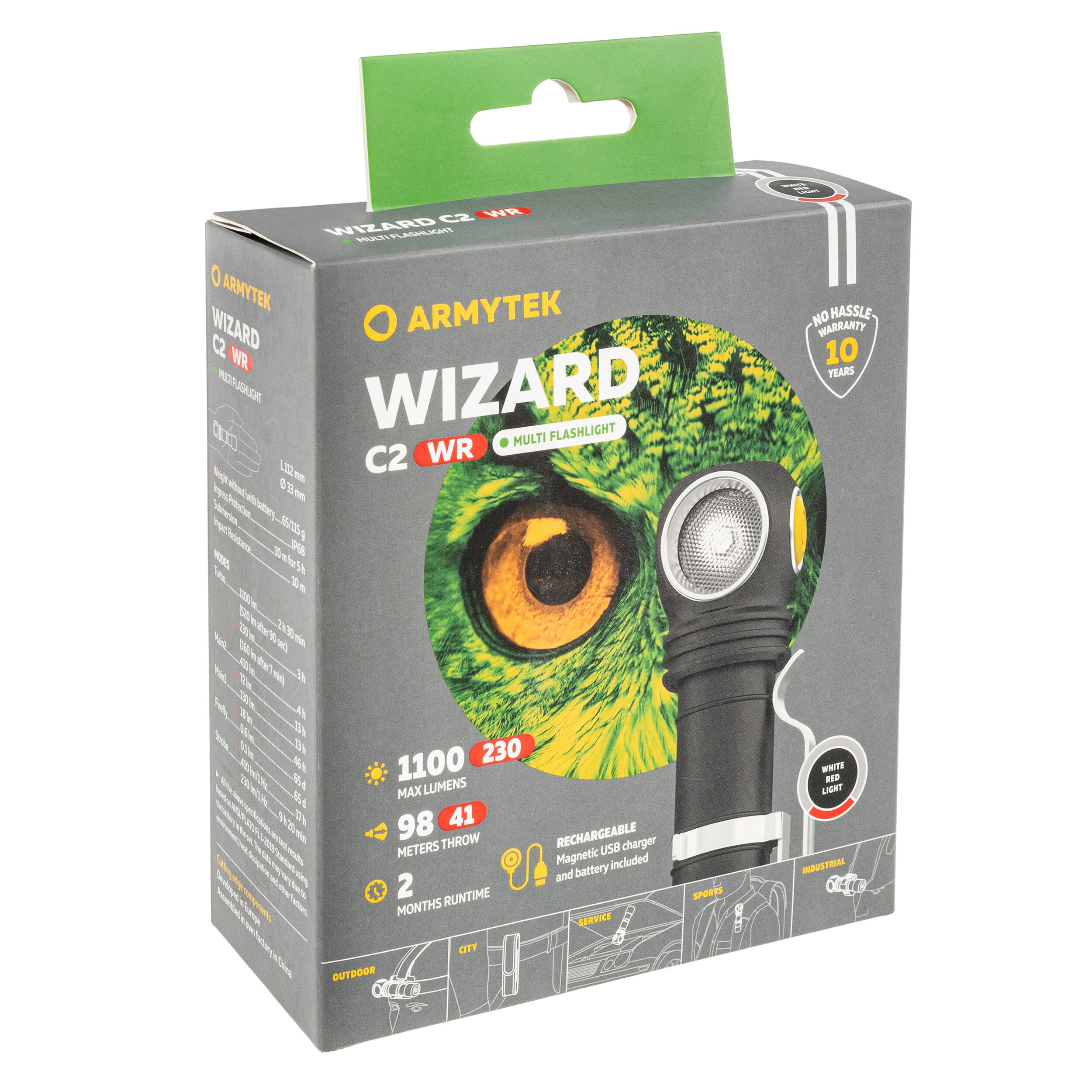 Налобний і кутовий ліхтарик Armytek Wizard C2 WR Magnet USB White - 1100 люменів