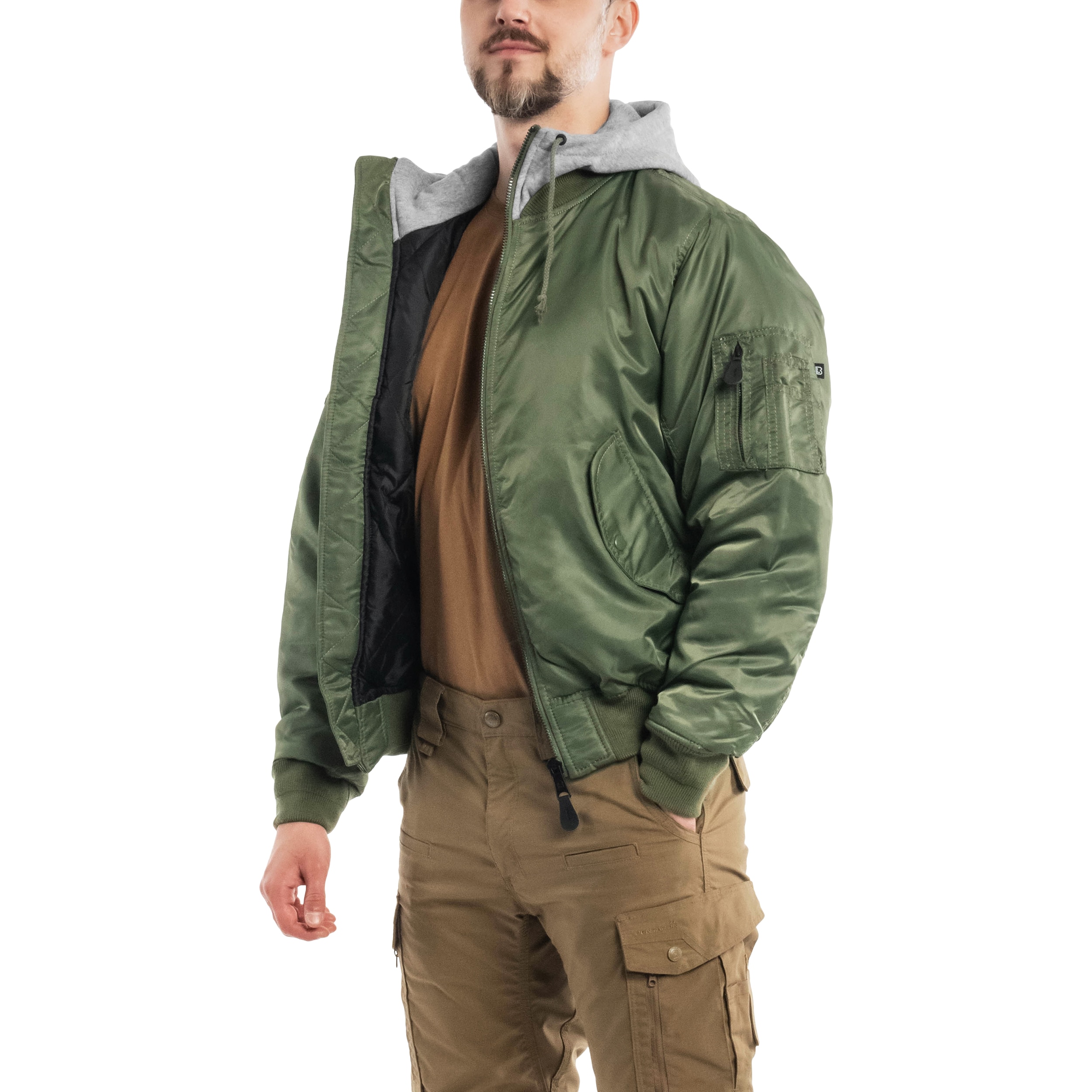 Куртка Brandit MA1 Sweat Hooded Jacket - Olive/Grey