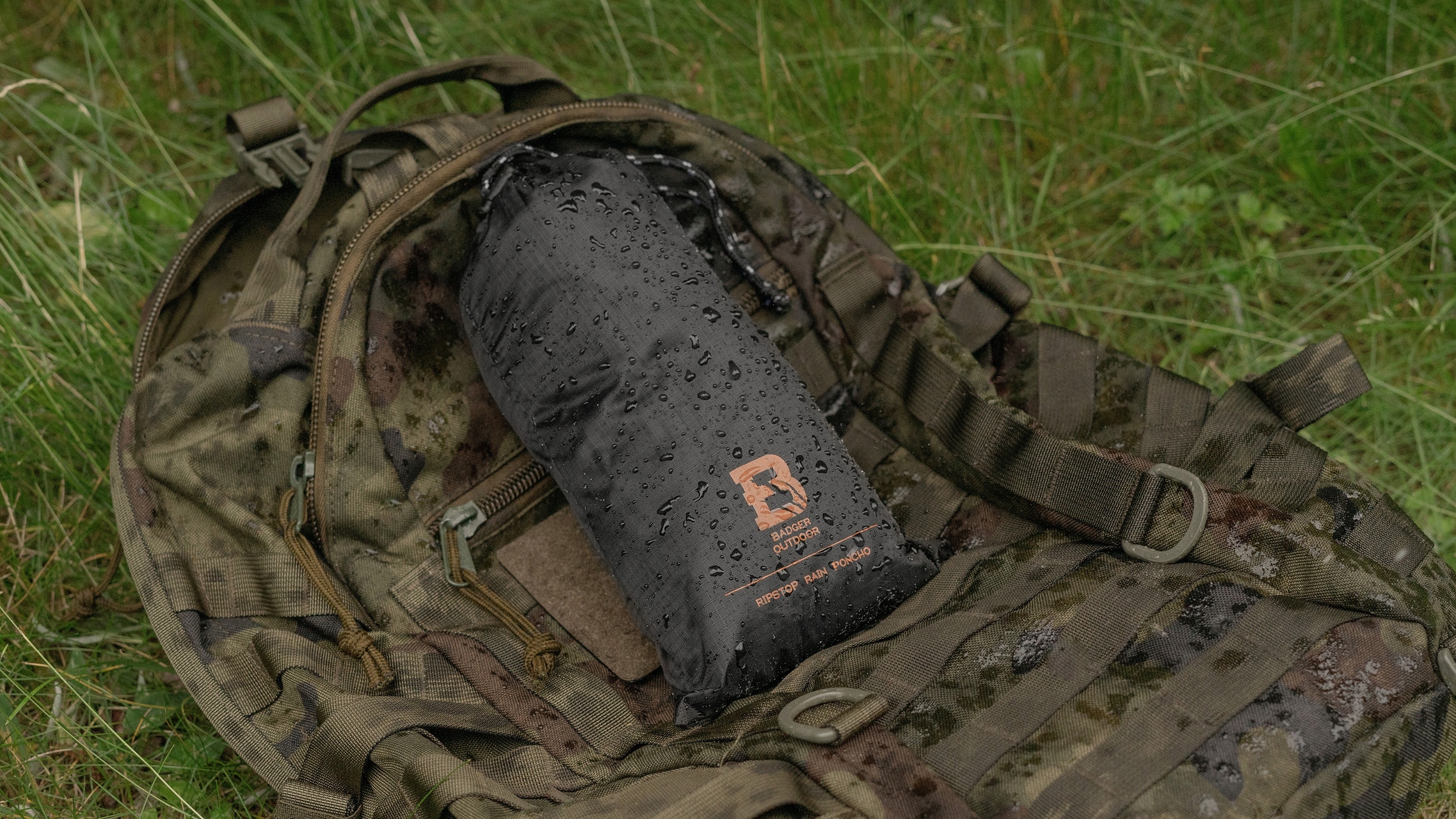 Ponczo Badger Outdoor Rain Poncho Ripstop - Black