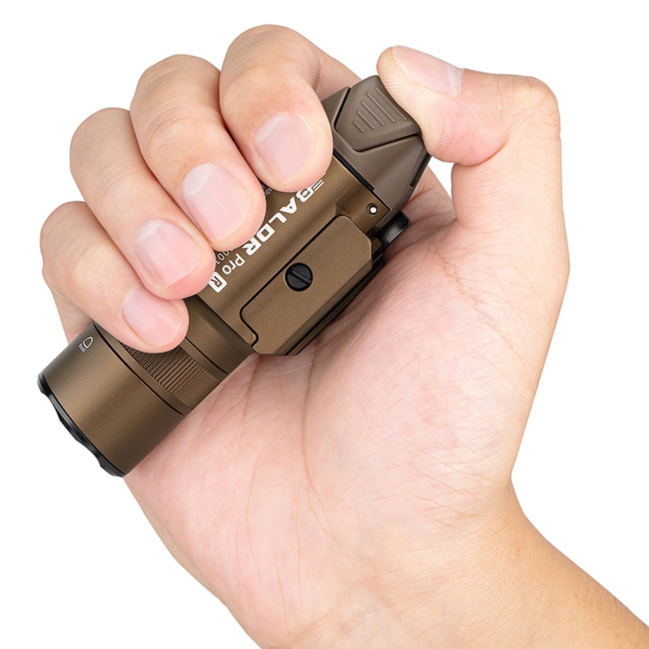 Ліхтарик для зброї з лазерним прицілом Olight BALDR Pro R Desert Tan - 1350 люменів, Green Laser