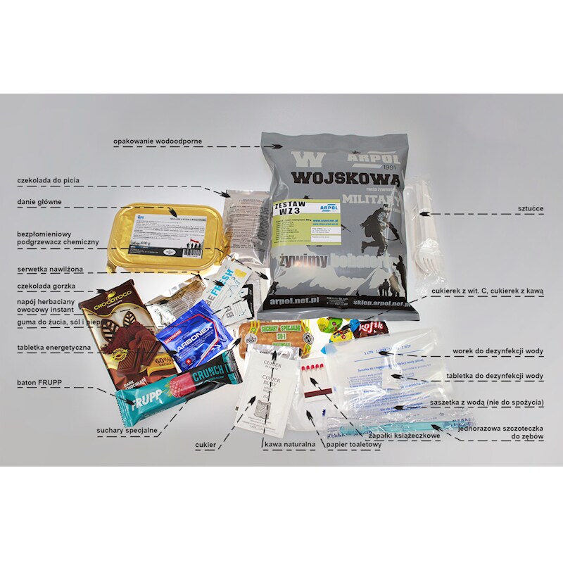 Wojskowa racja żywnościowa Arpol WZ3 - Kurczak z ryżem i warzywami