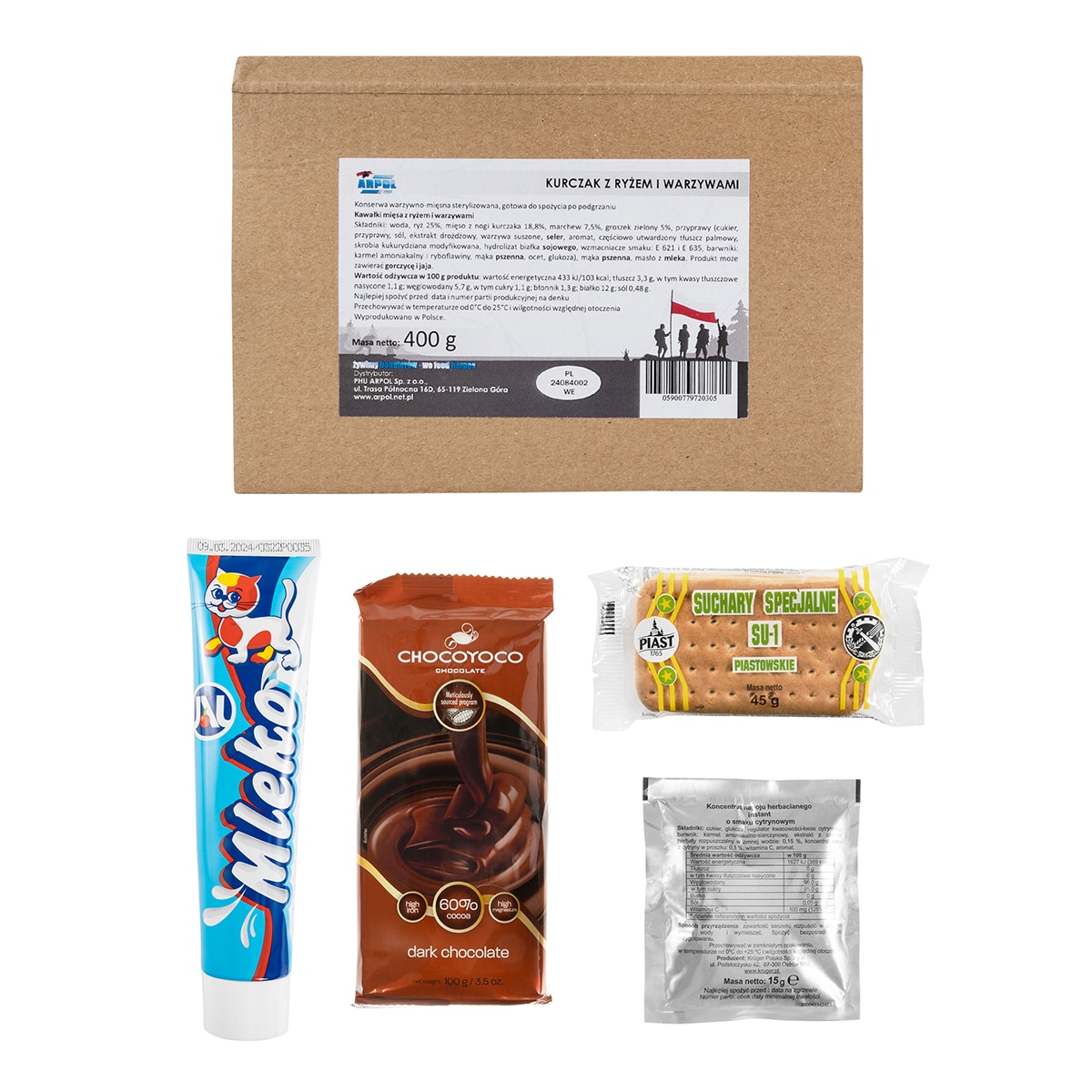 Bojowa racja żywnościowa Arpol RB1 - Gulasz węgierski, Kurczak z ryżem