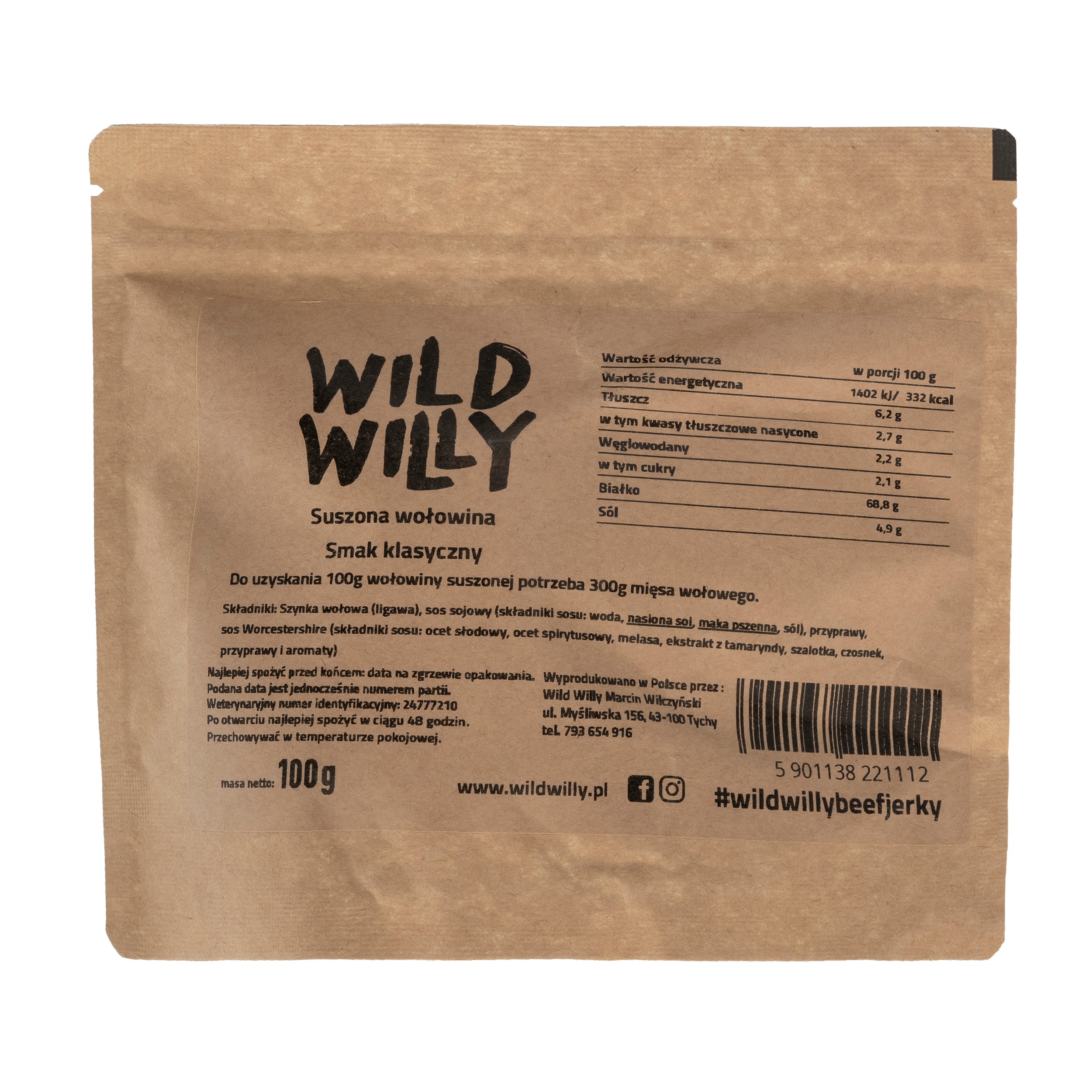 Suszona wołowina Wild Willy Beef Jerky Classic 100 g
