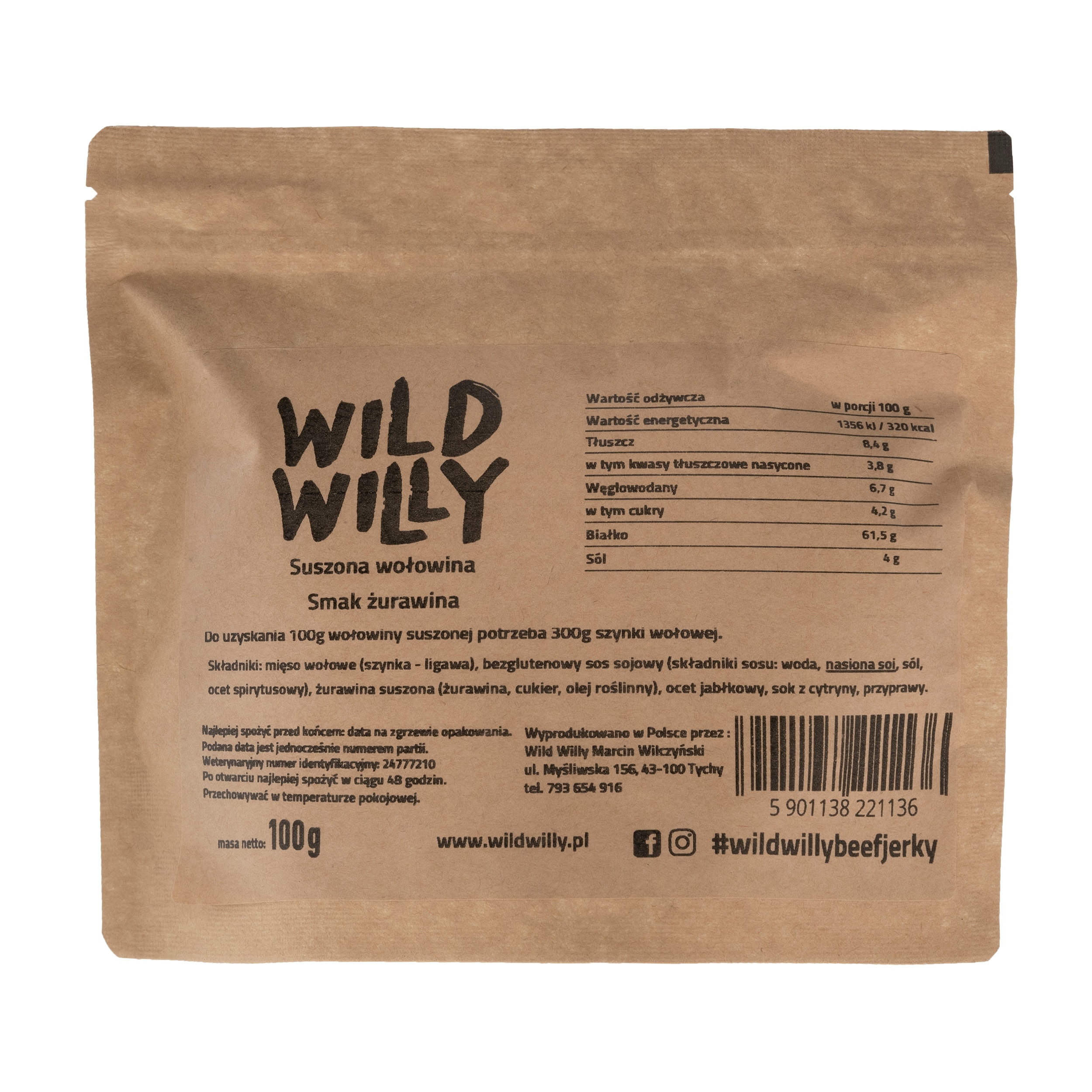 В'ялена яловичина Wild Willy Beef Jerky Журавлина 100 г