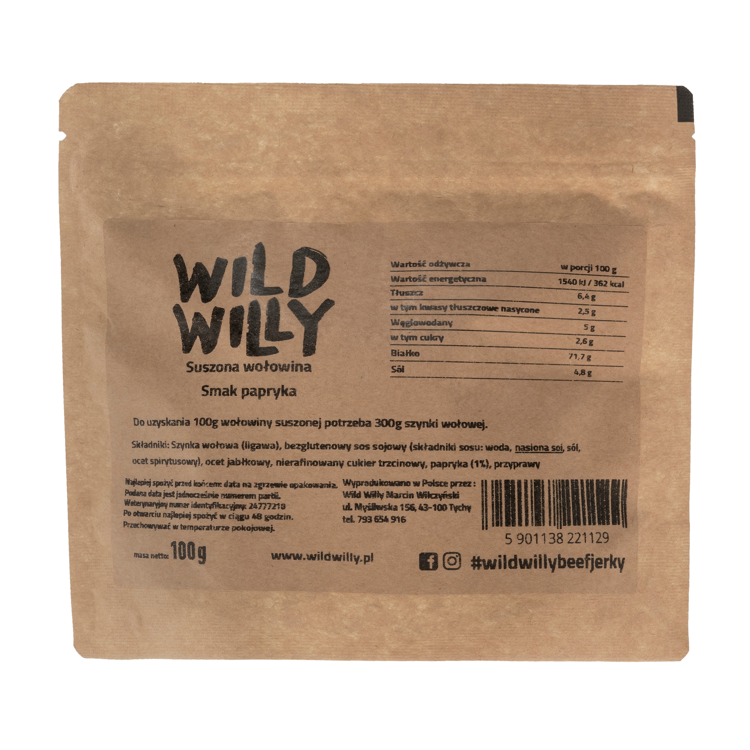 Suszona wołowina Wild Willy Beef Jerky Papryka 100 g