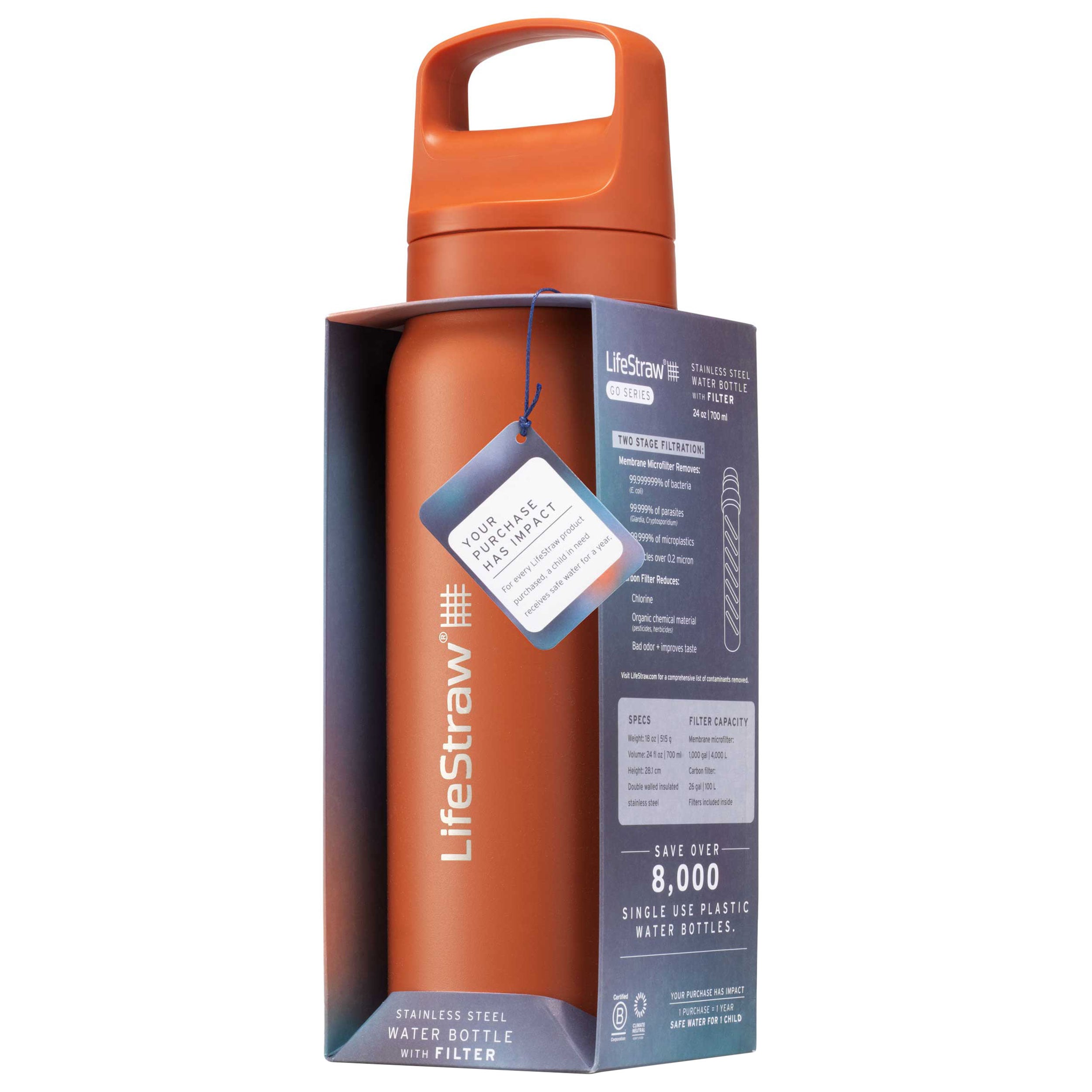 Butelka z filtrem LifeStraw Go 2.0 Stainless Steel 700 ml - Kyoto Orange