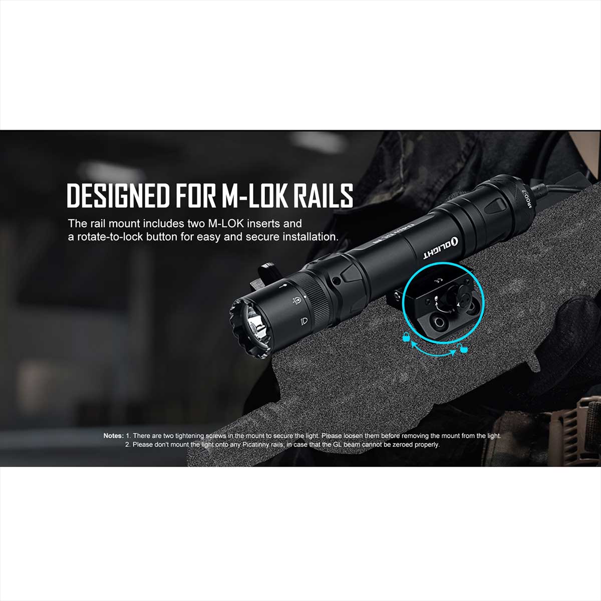 Latarka na broń z celownikiem laserowym Olight Odin GL M z montażem - 1500 lumenów. Green Laser