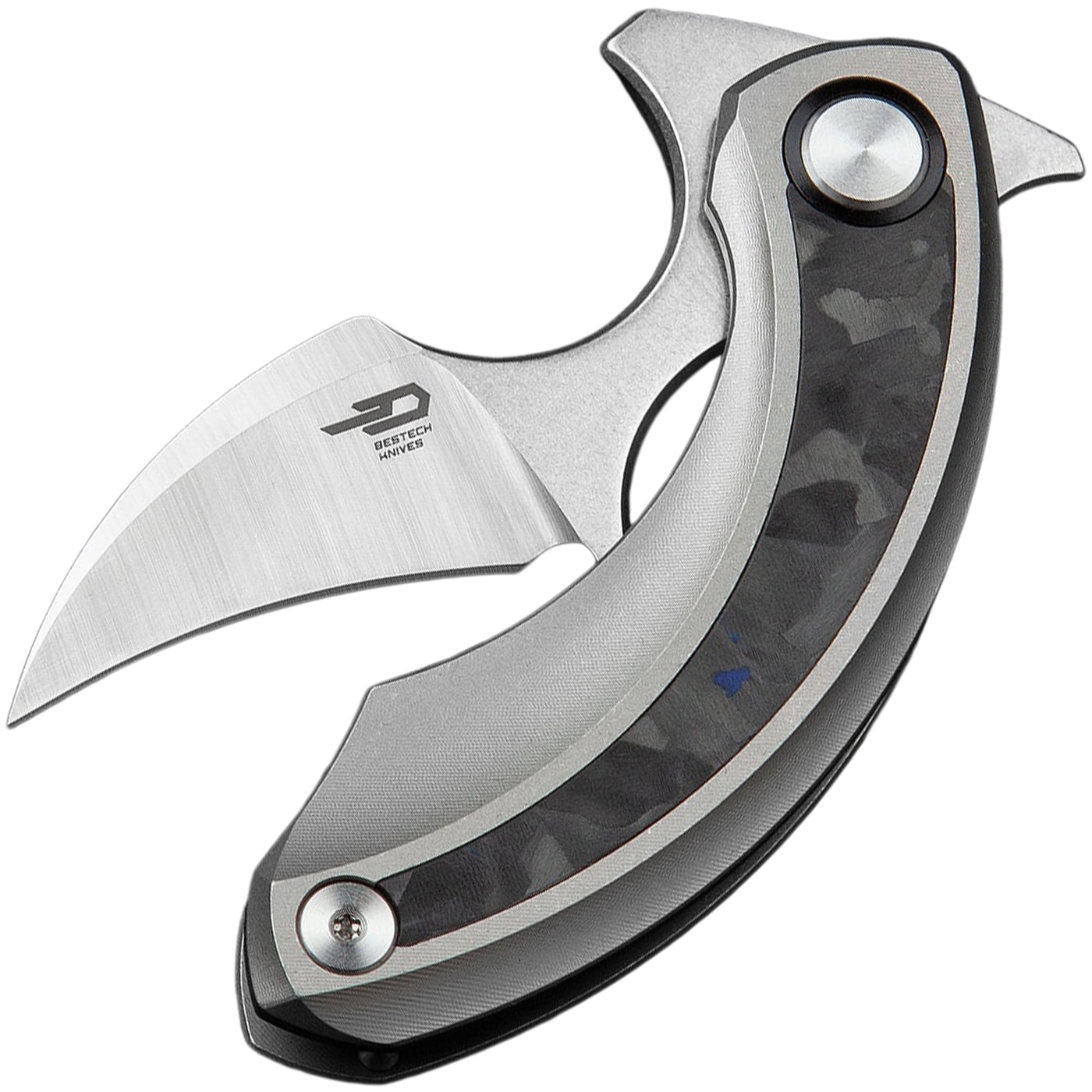 Nóż składany Bestech Knives Strelit - Satin/Grey Titanium Black Blue Marble Carbon Fiber