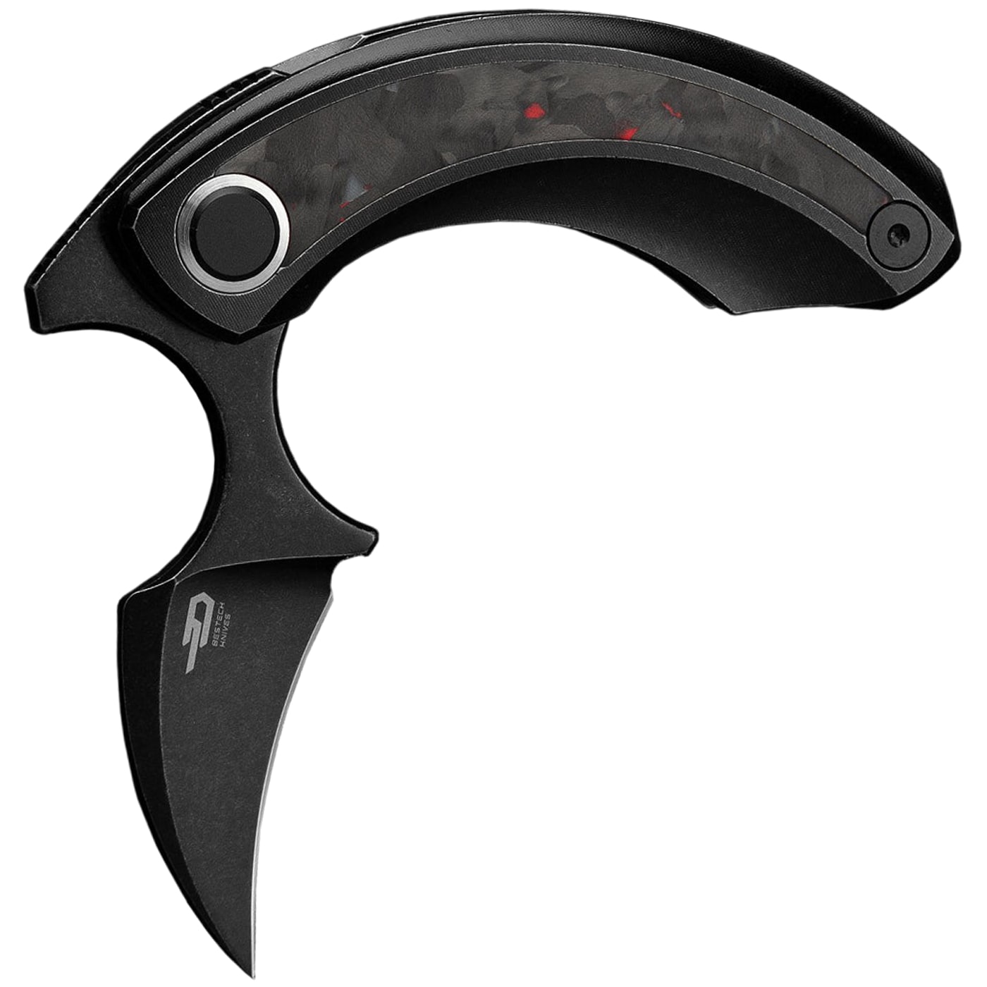 Nóż składany Bestech Knives Strelit - Black Stonewash/Black Titanium Black Red Marble Carbon Fiber