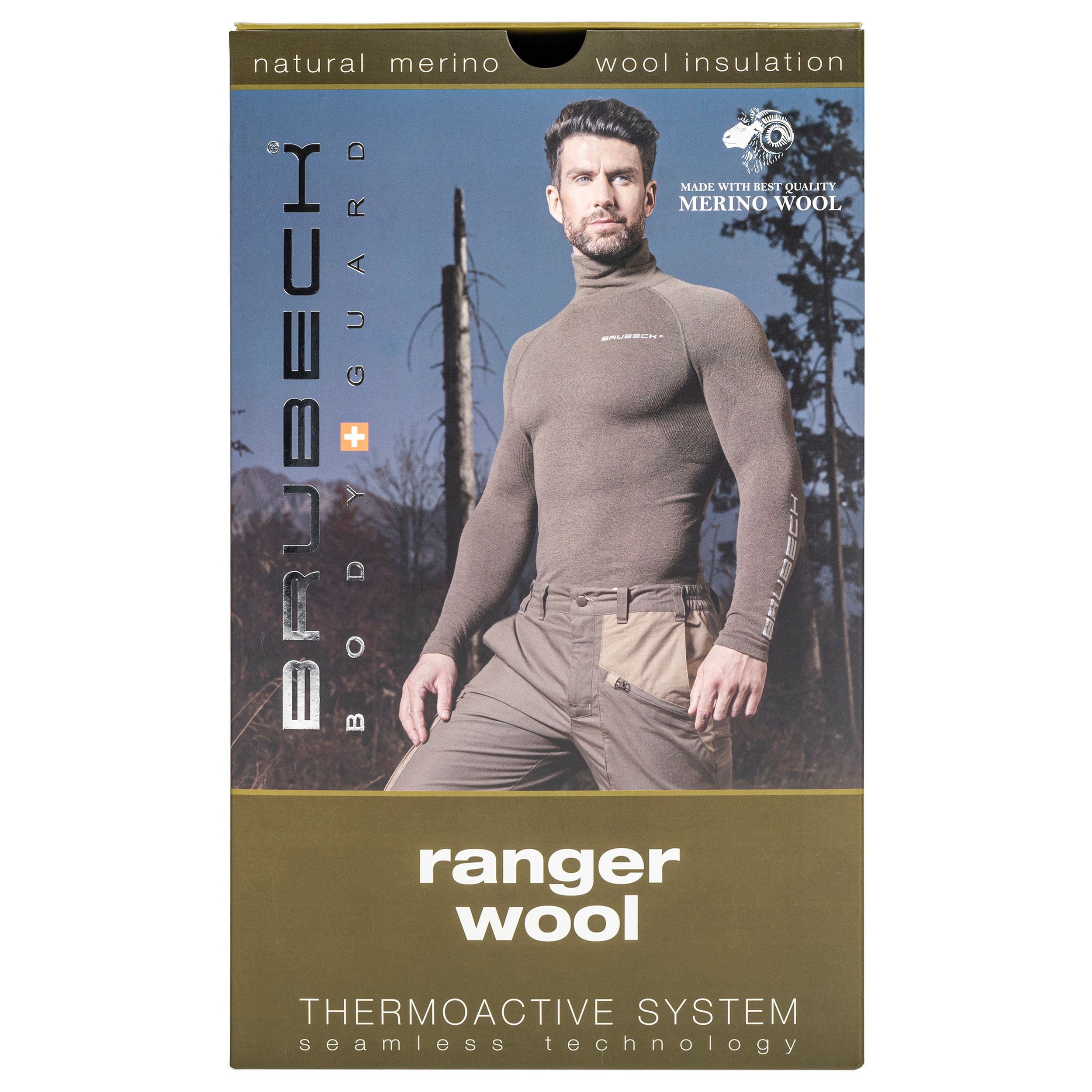 Legginsy termoaktywne męskie Brubeck Ranger Wool - Khaki