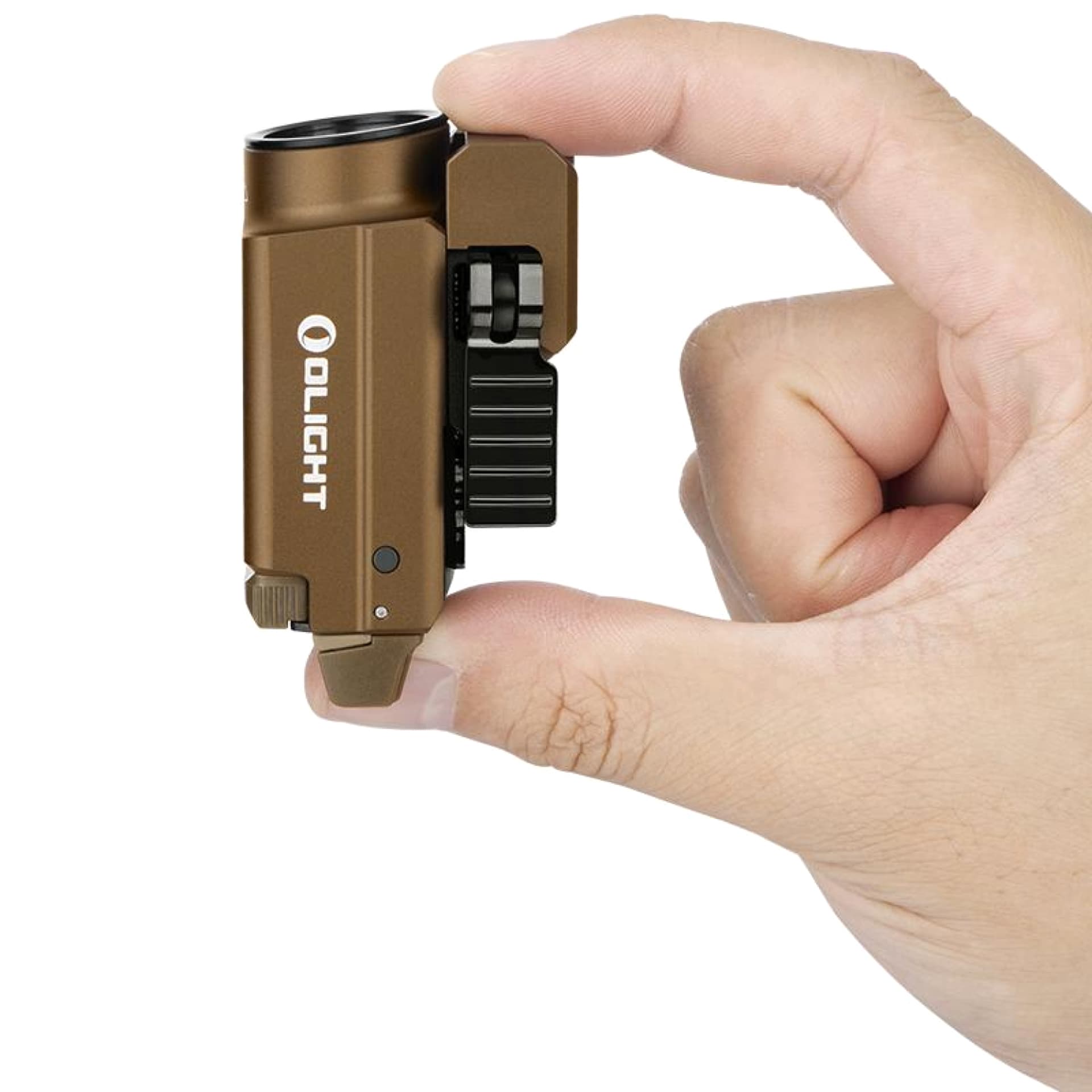 Latarka na broń z celownikiem laserowym Olight BALDR S Cool White Desert Tan - 800 lumenów, Blue Laser