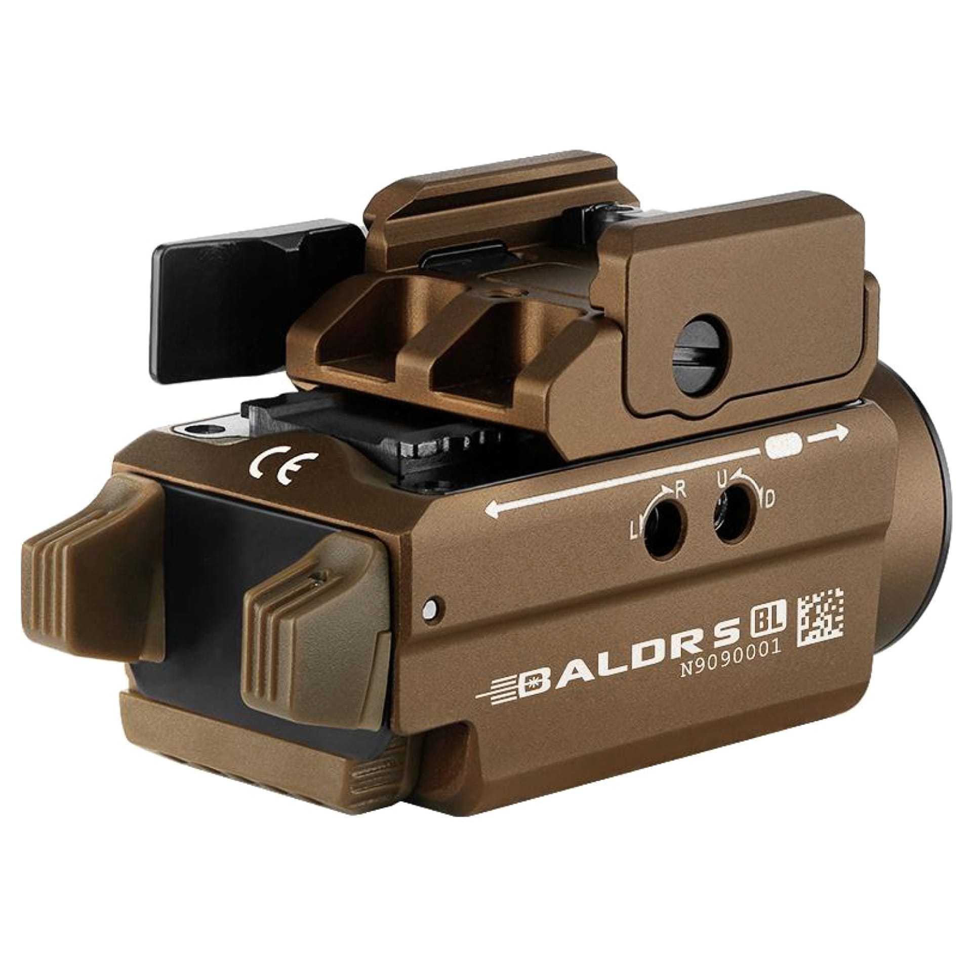 Latarka na broń z celownikiem laserowym Olight BALDR S Cool White Desert Tan - 800 lumenów, Blue Laser