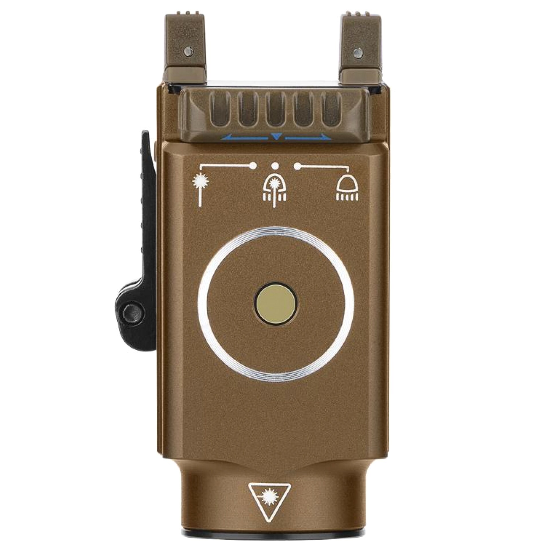 Latarka na broń z celownikiem laserowym Olight BALDR S Cool White Desert Tan - 800 lumenów, Blue Laser