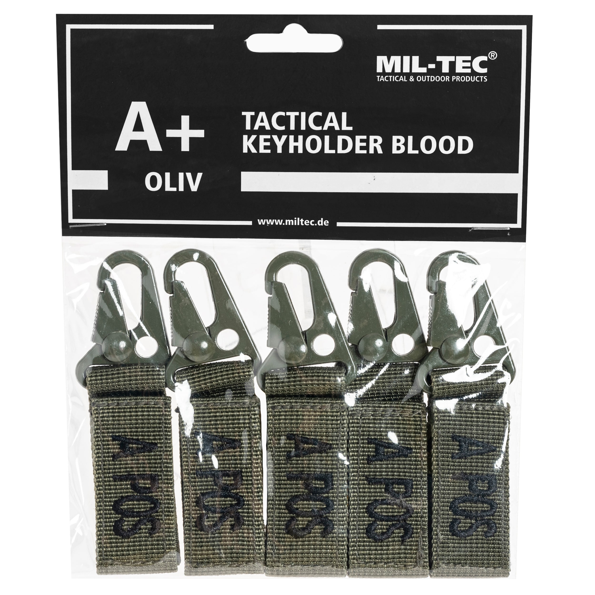 Brelok Mil-Tec grupa krwi A+ Olive - 5 szt.