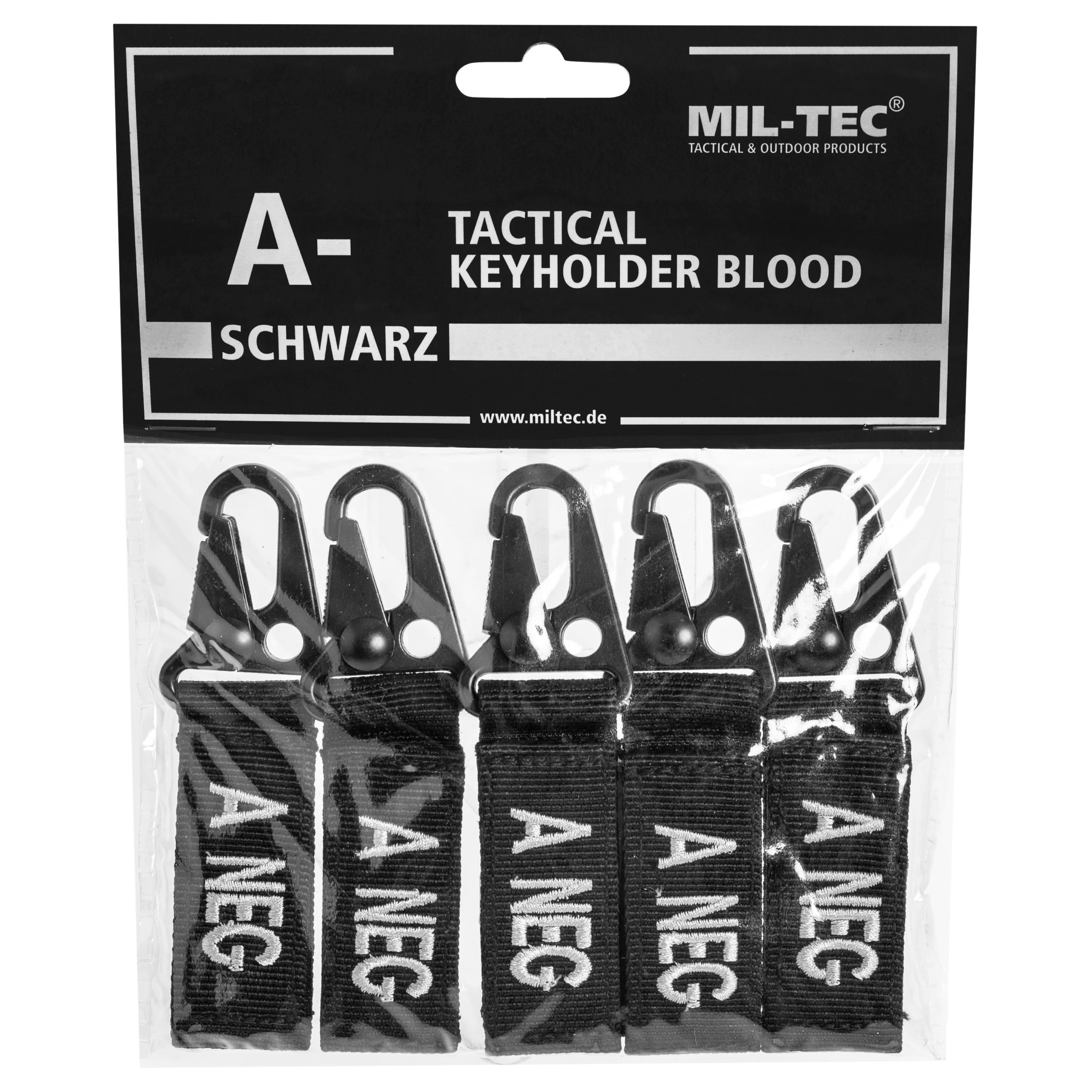 Brelok Mil-Tec grupa krwi A- Black - 5 szt.