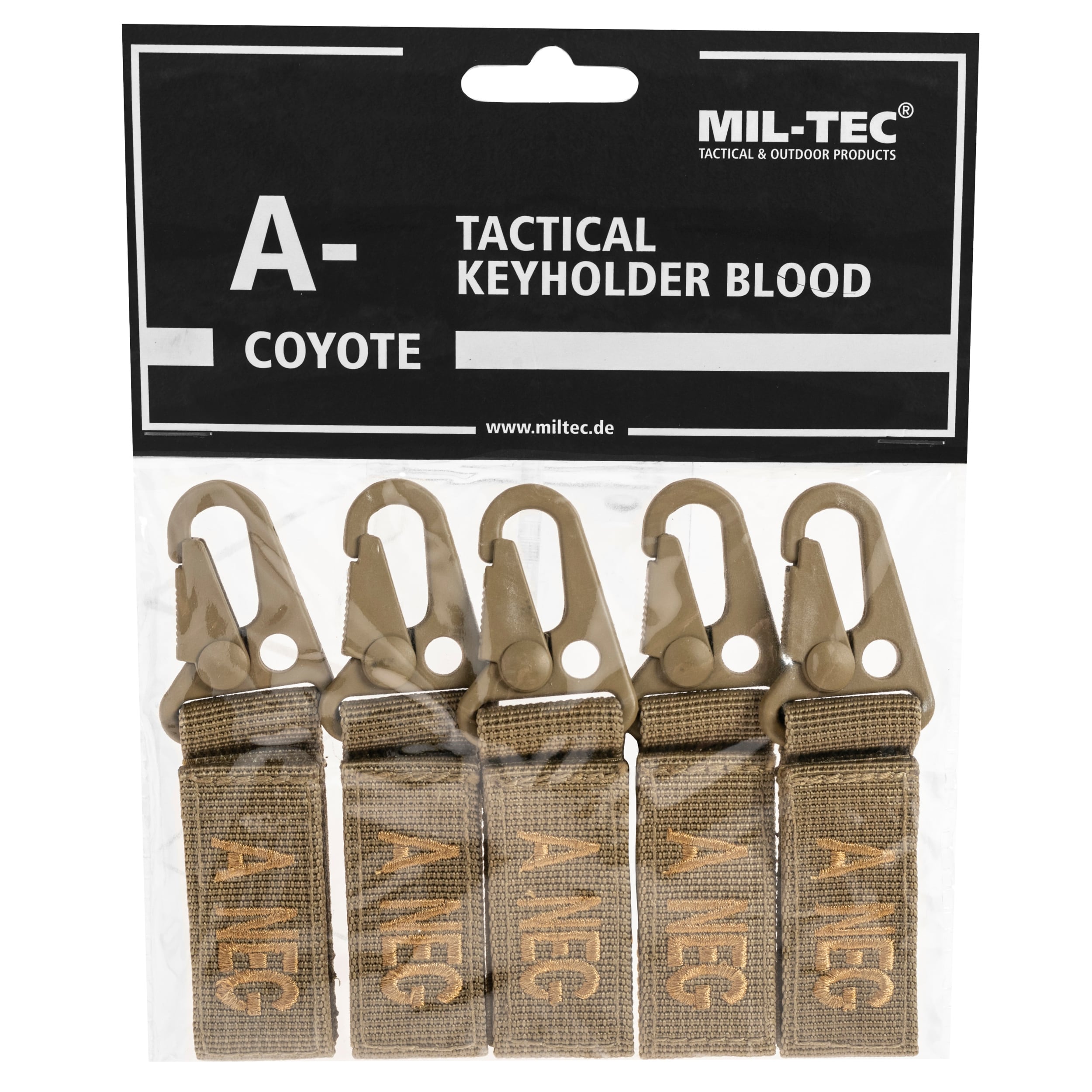 Brelok Mil-Tec grupa krwi A- Coyote - 5 szt.