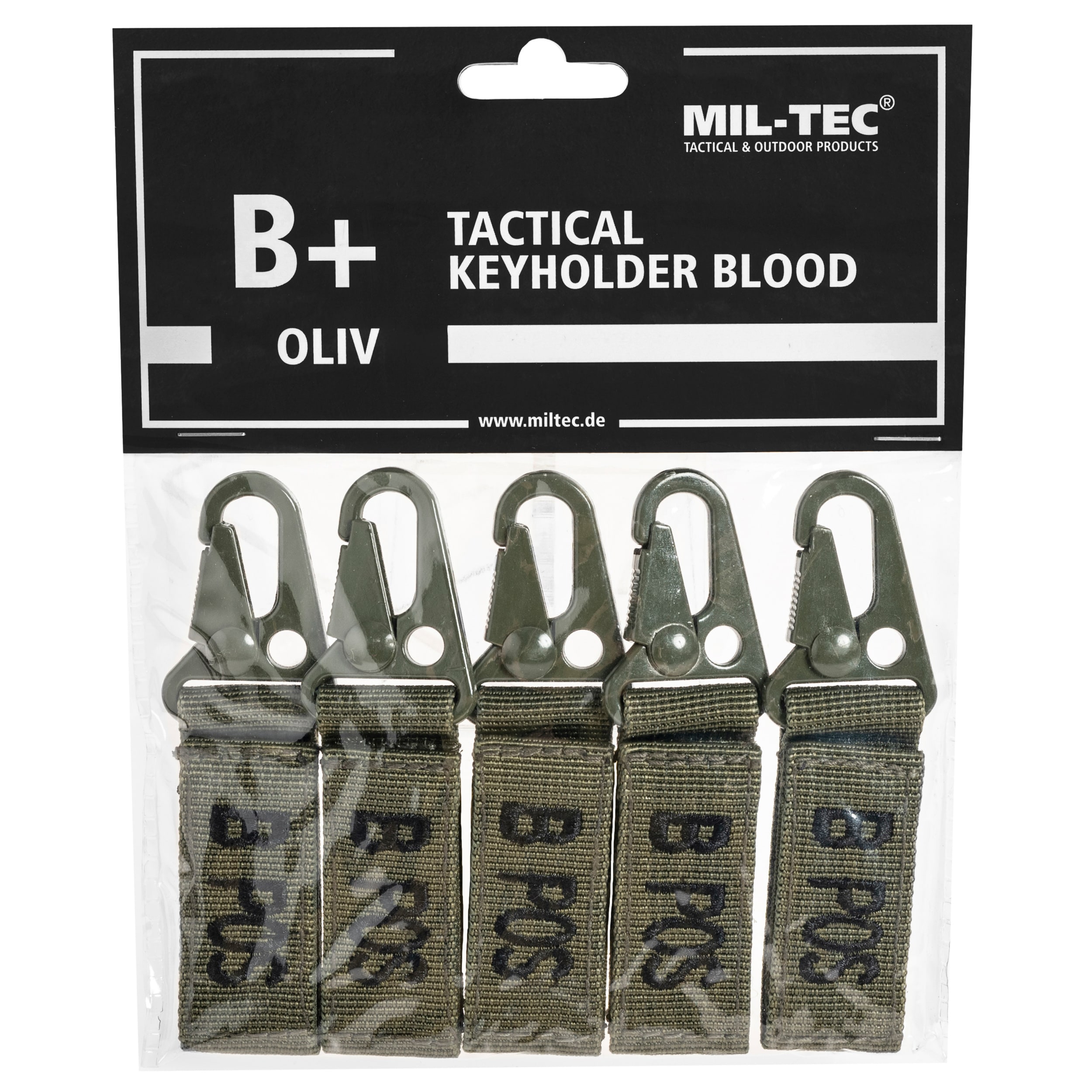 Brelok Mil-Tec grupa krwi B+ Olive - 5 szt.