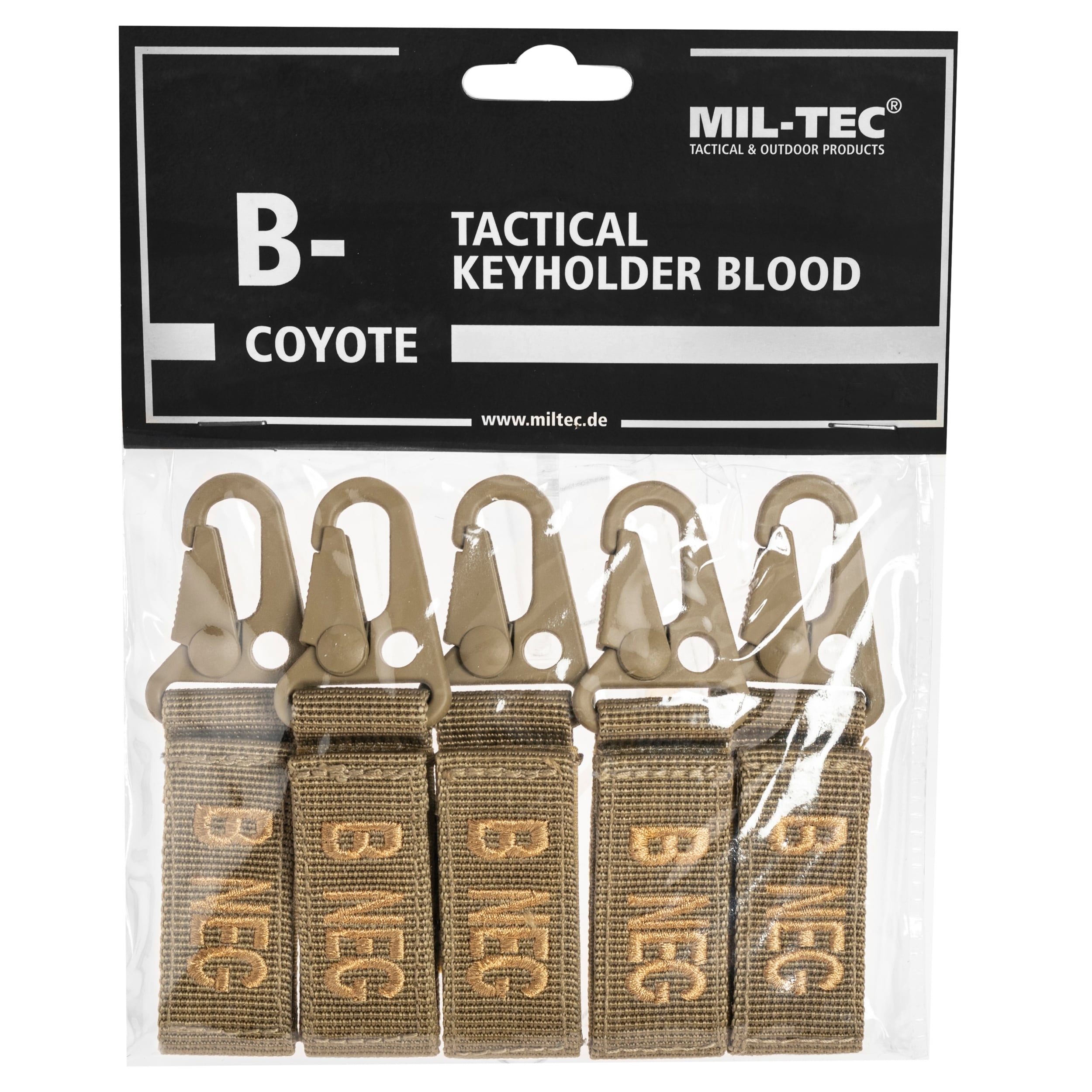 Brelok Mil-Tec grupa krwi B- Coyote - 5 szt.