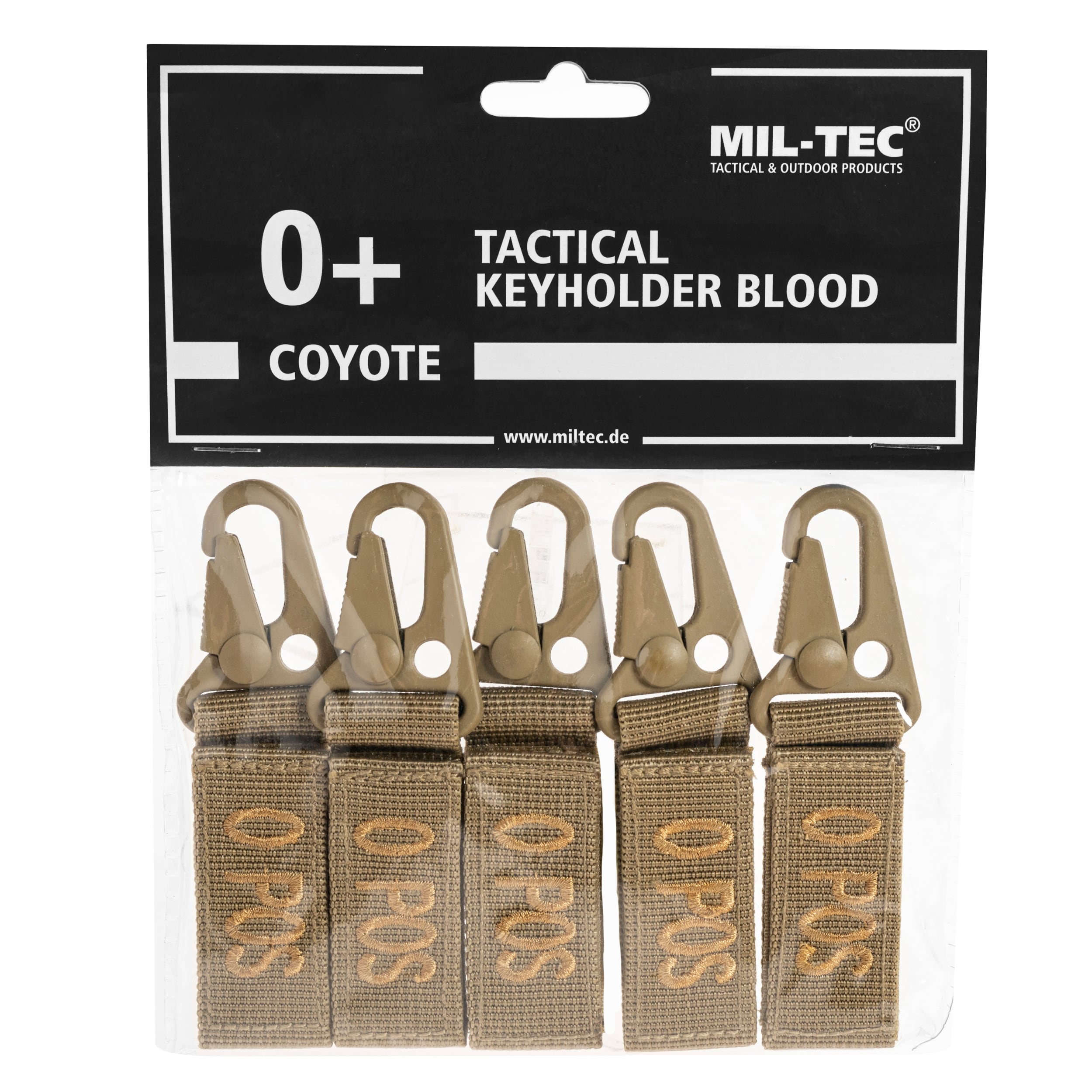 Brelok Mil-Tec grupa krwi 0+ Coyote - 5 szt.