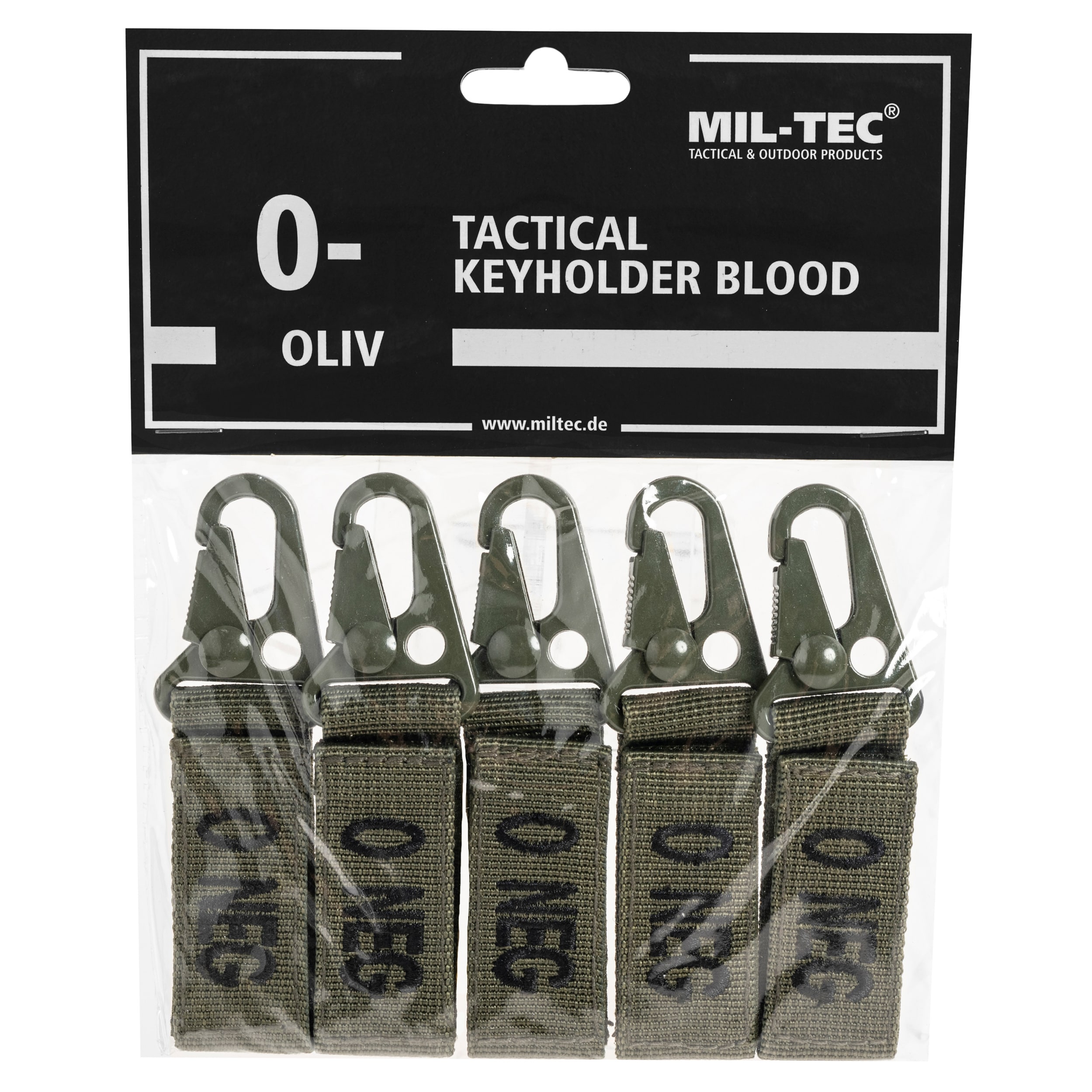 Brelok Mil-Tec grupa krwi 0- Olive - 5 szt.
