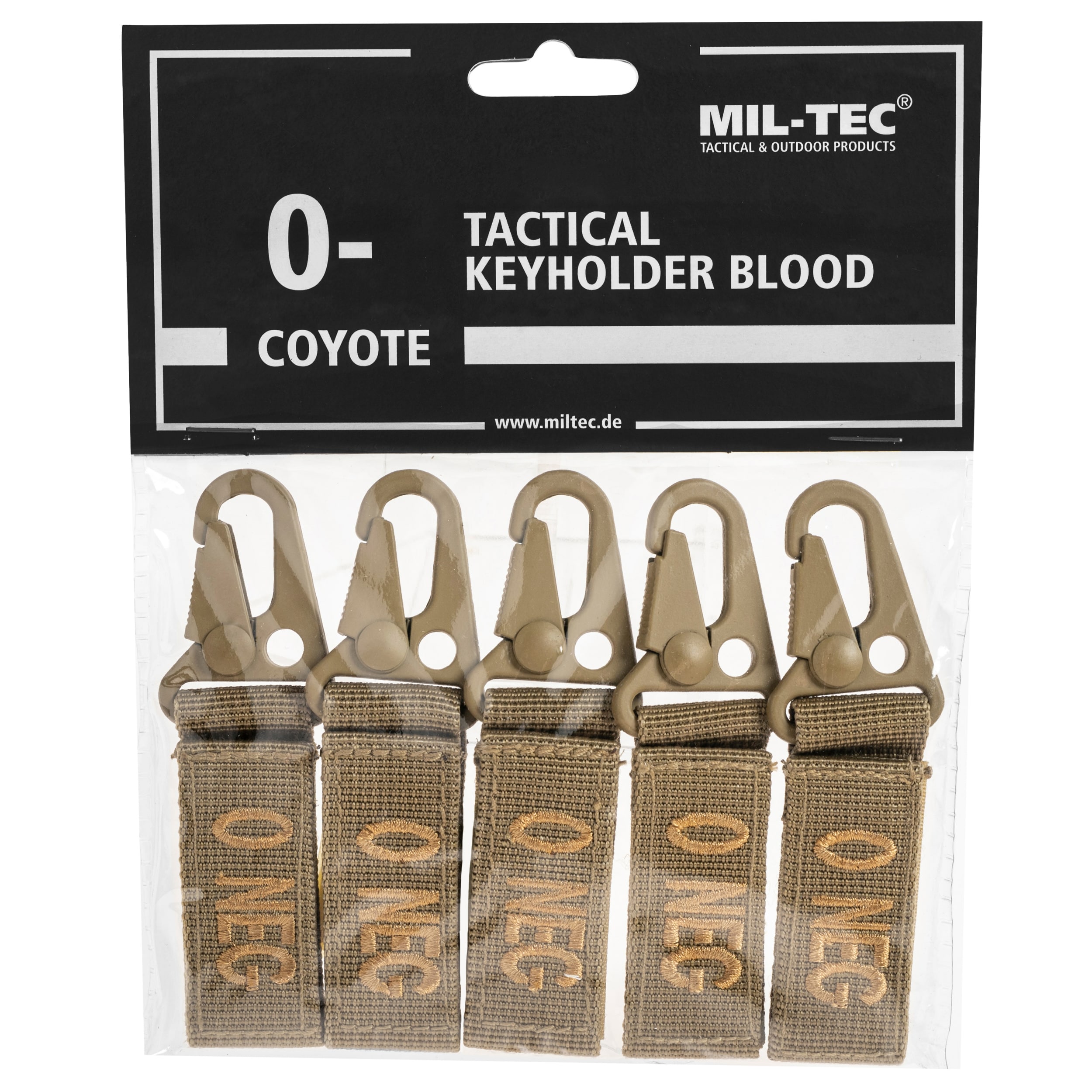 Brelok Mil-Tec grupa krwi 0- Coyote - 5 szt.