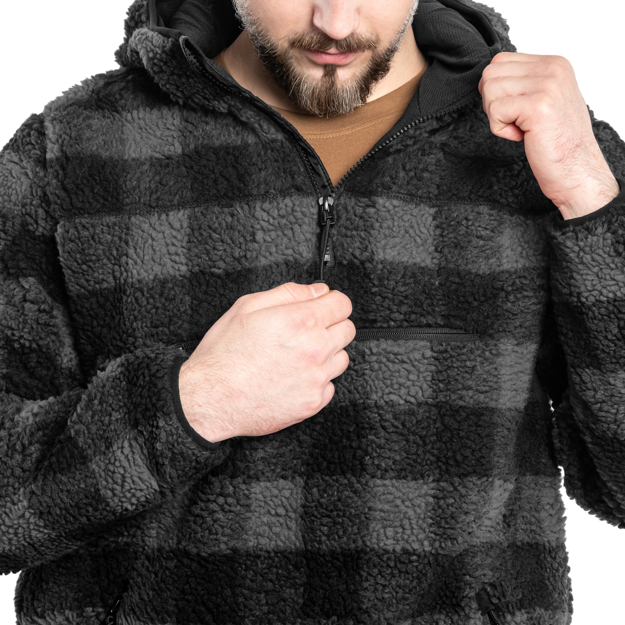 Polar Brandit Teddyfleece Worker Pullover - Black/Grey