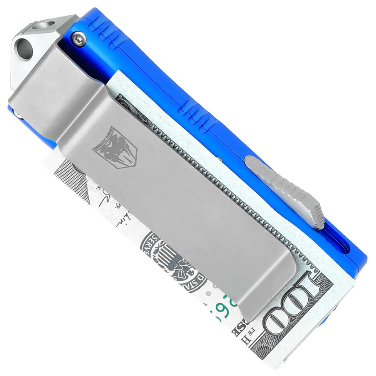 Nóż sprężynowy CobraTec OTF Money Clip Drop-point - Blue
