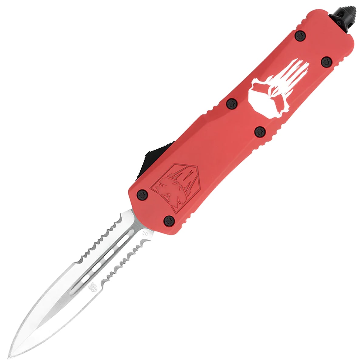 Nóż sprężynowy CobraTec OTF Large  Punisher Red Dagger 2-sided Serrated