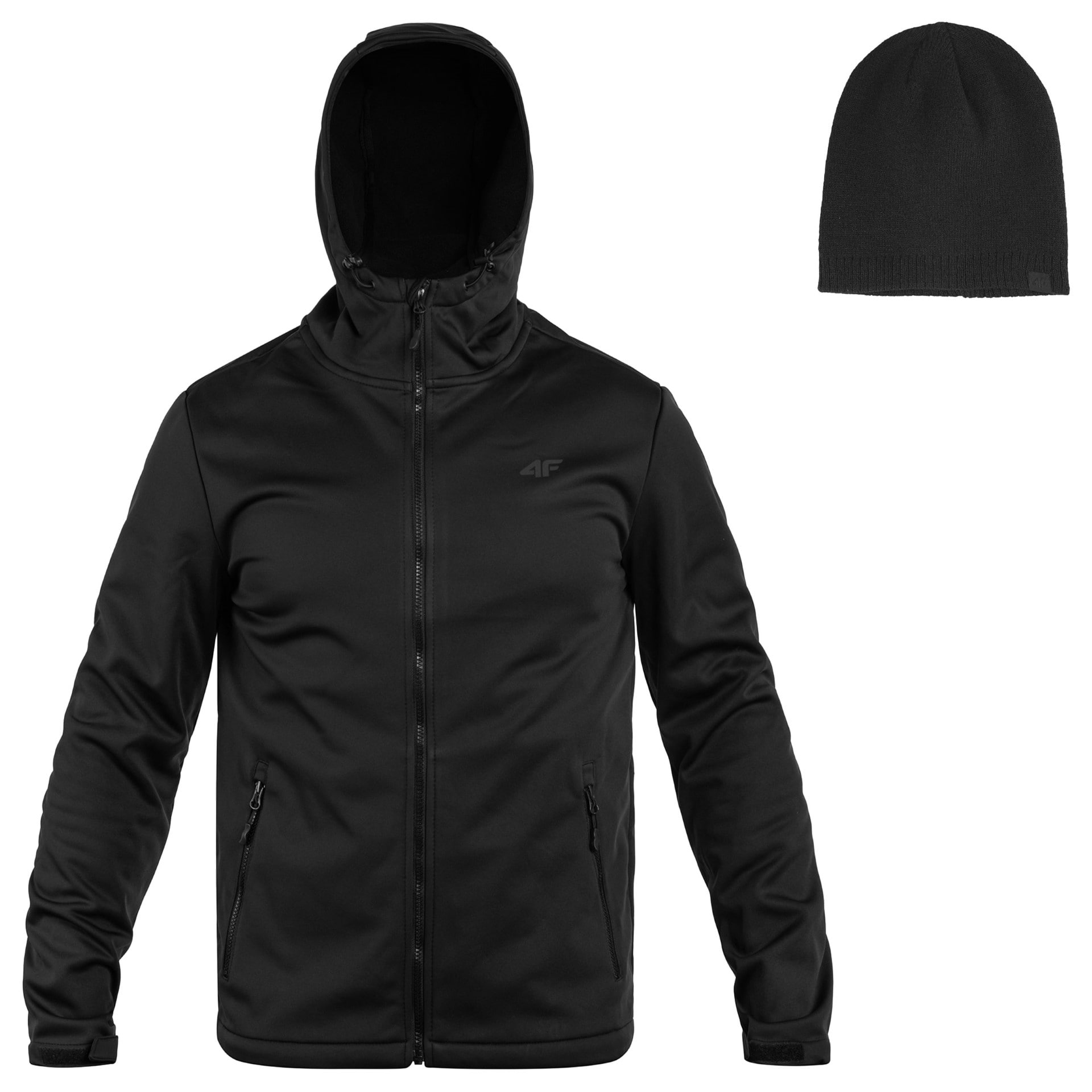 Куртка 4F Softshell TSOFM156 - Чорна + шапка - набір