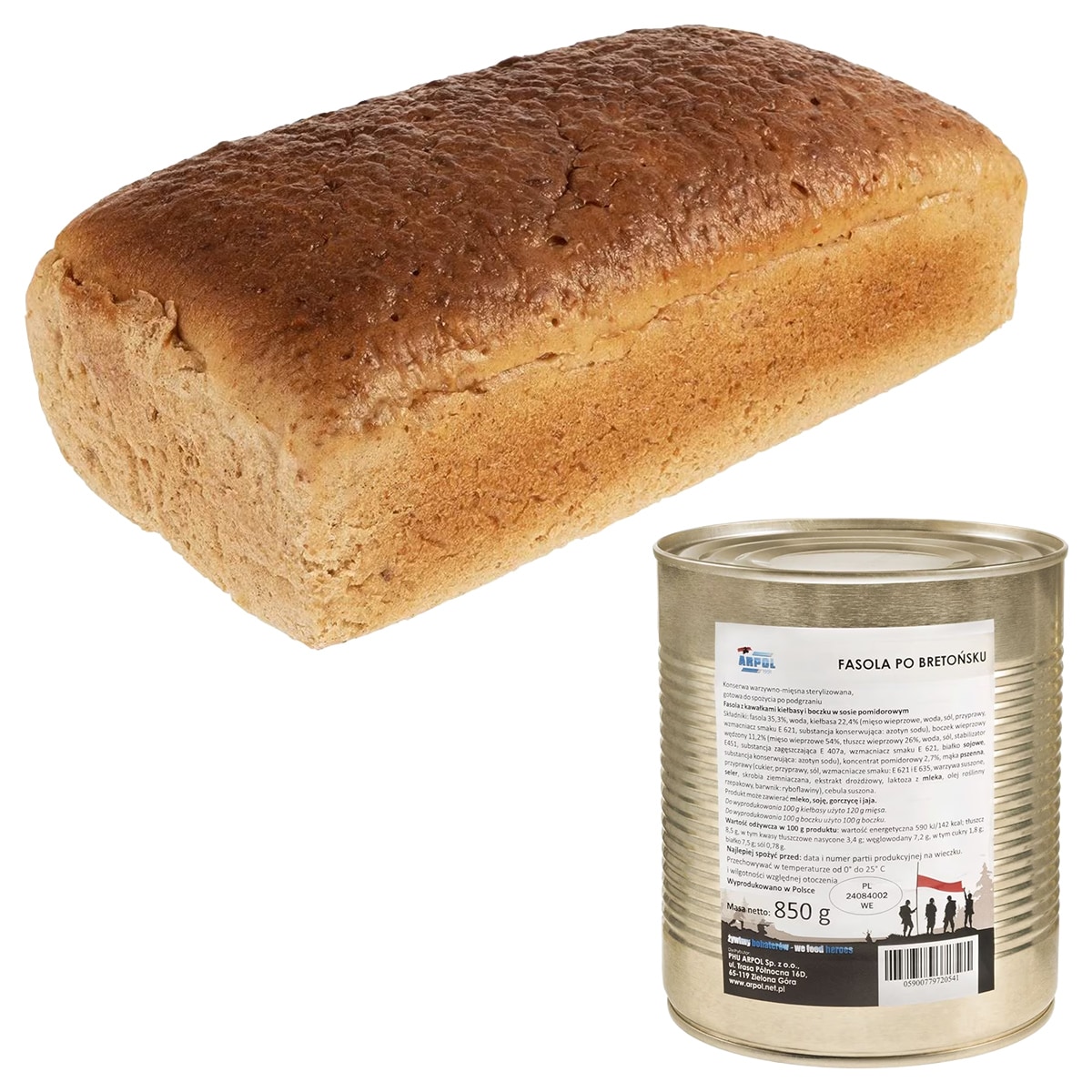 Chleb pytlowy 700 g + fasola po bretońsku Arpol 850 g - zestaw