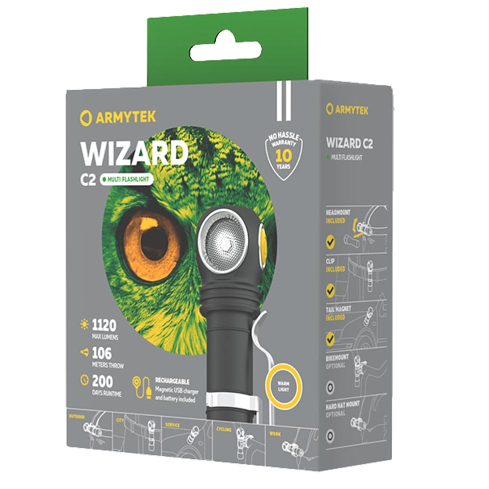 Latarka czołowa i kątowa Armytek Wizard C2 Magnet USB Warm - 1120 lumenów