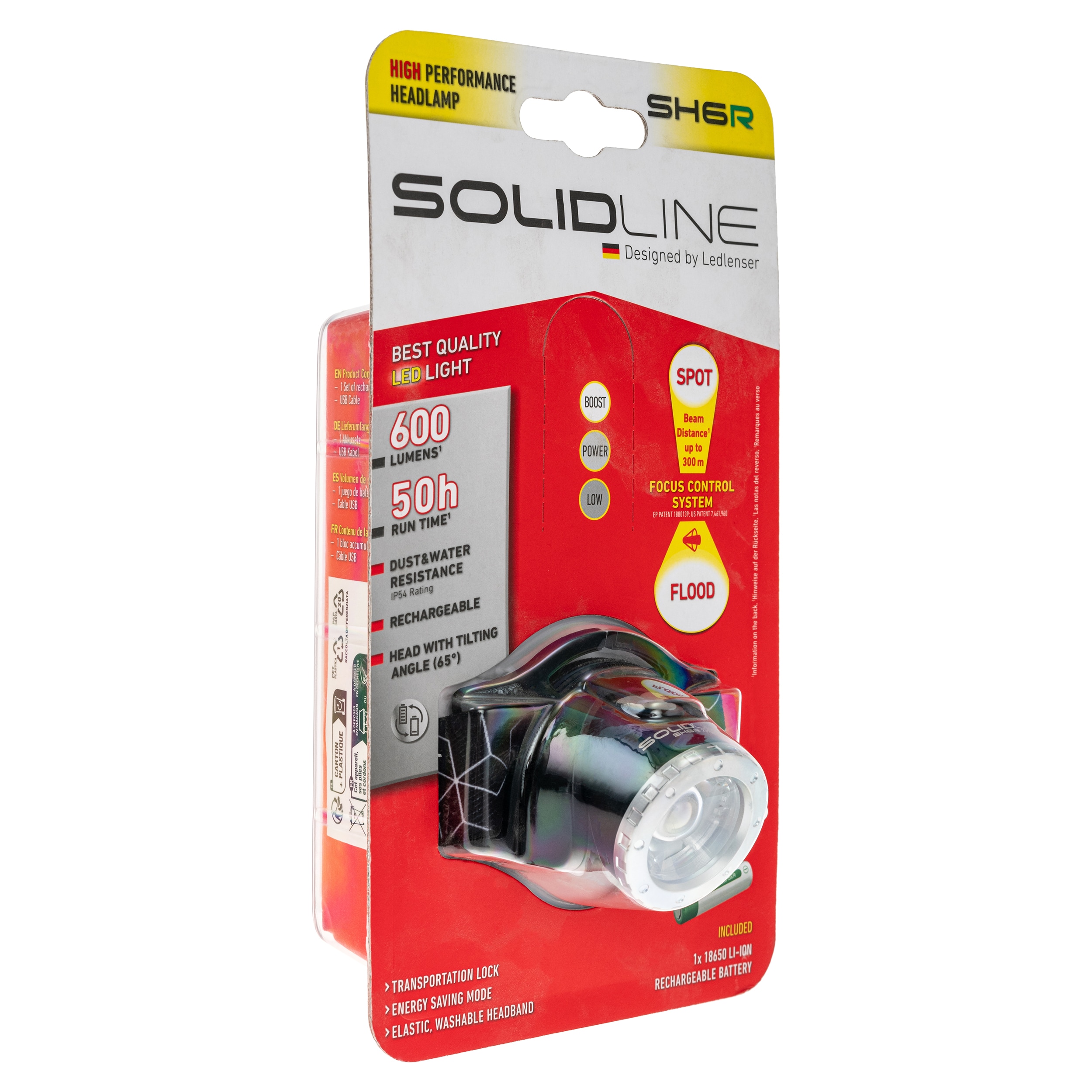 Налобний ліхтарик Ledlenser SH6R Solidline Black - 600 люменів