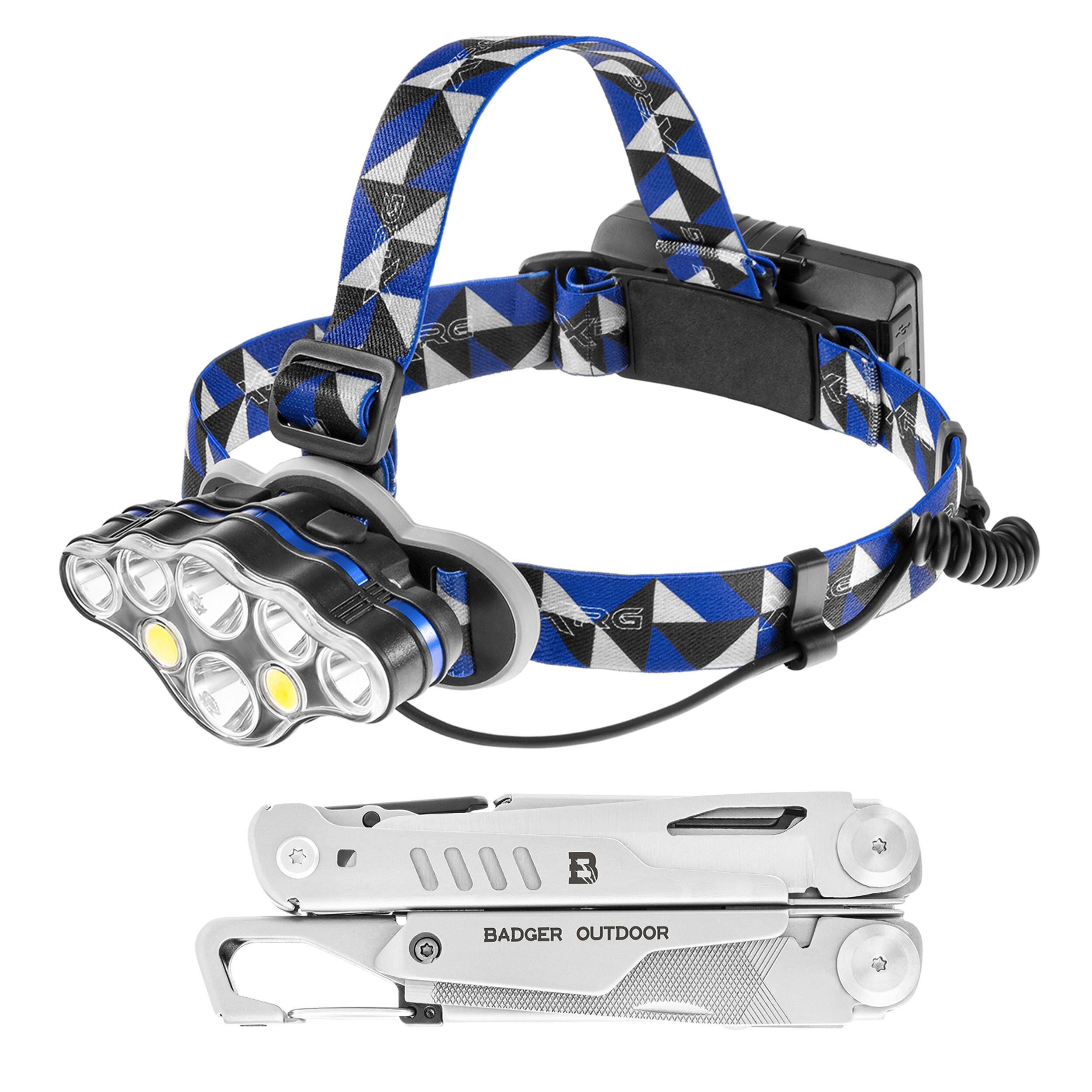 Multitool Badger Outdoor Fang + latarka czołowa Multi H-X8 - zestaw