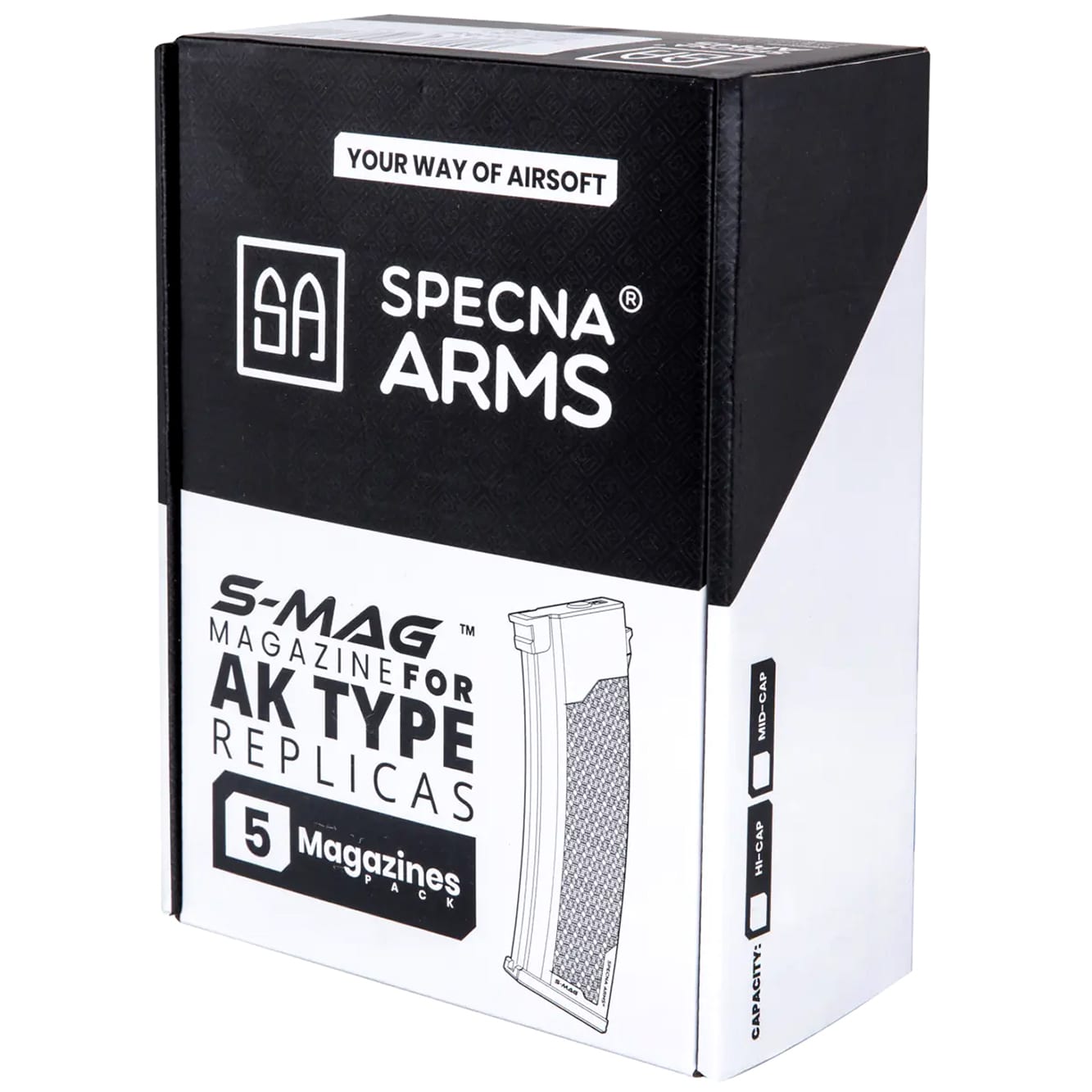 Zestaw 5 magazynków S-Mag Mid-cap Specna Arms na 175 kulek do serii J - śliwkowy