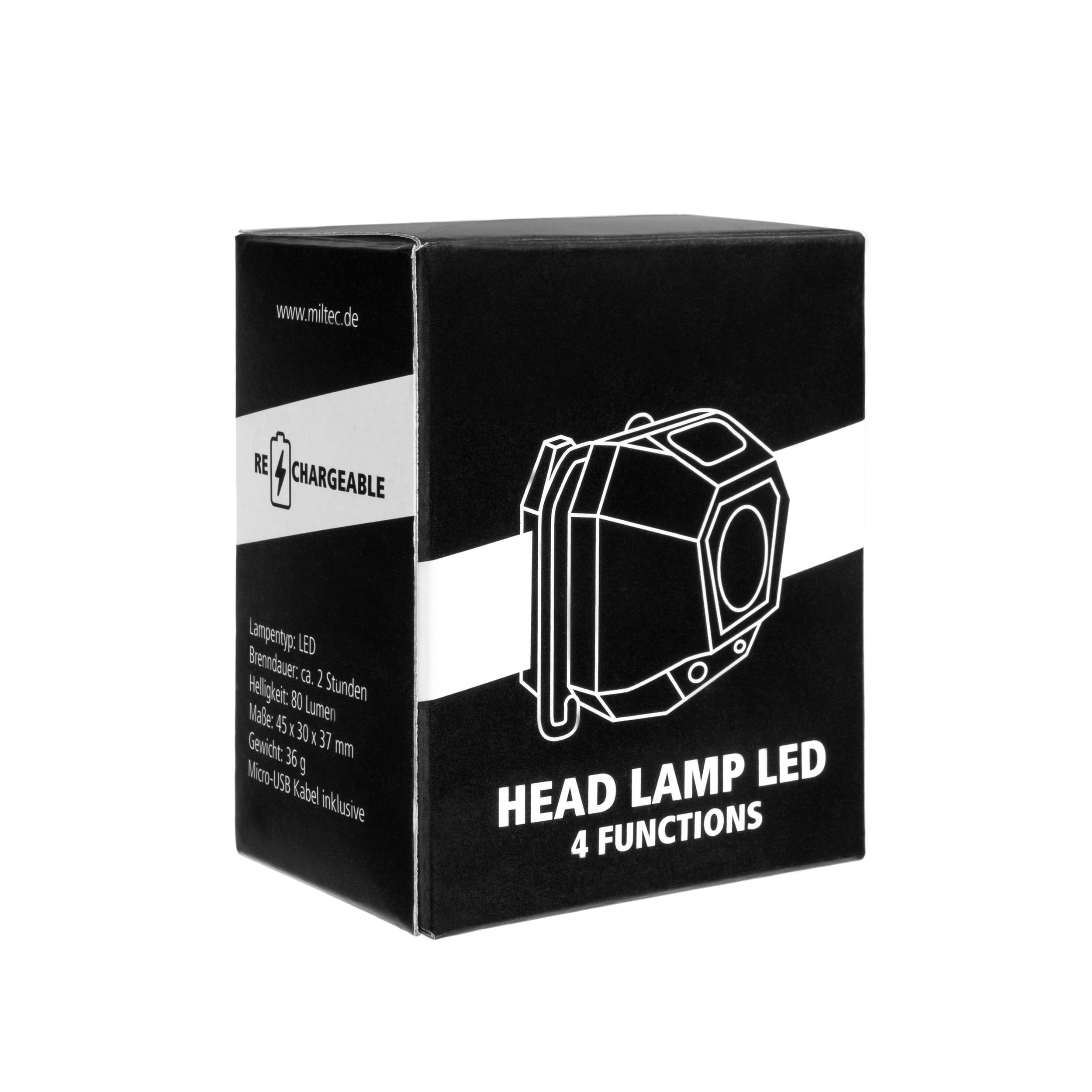Latarka czołowa Mil-Tec Rechargeable Headlamp Black - 80 lumenów