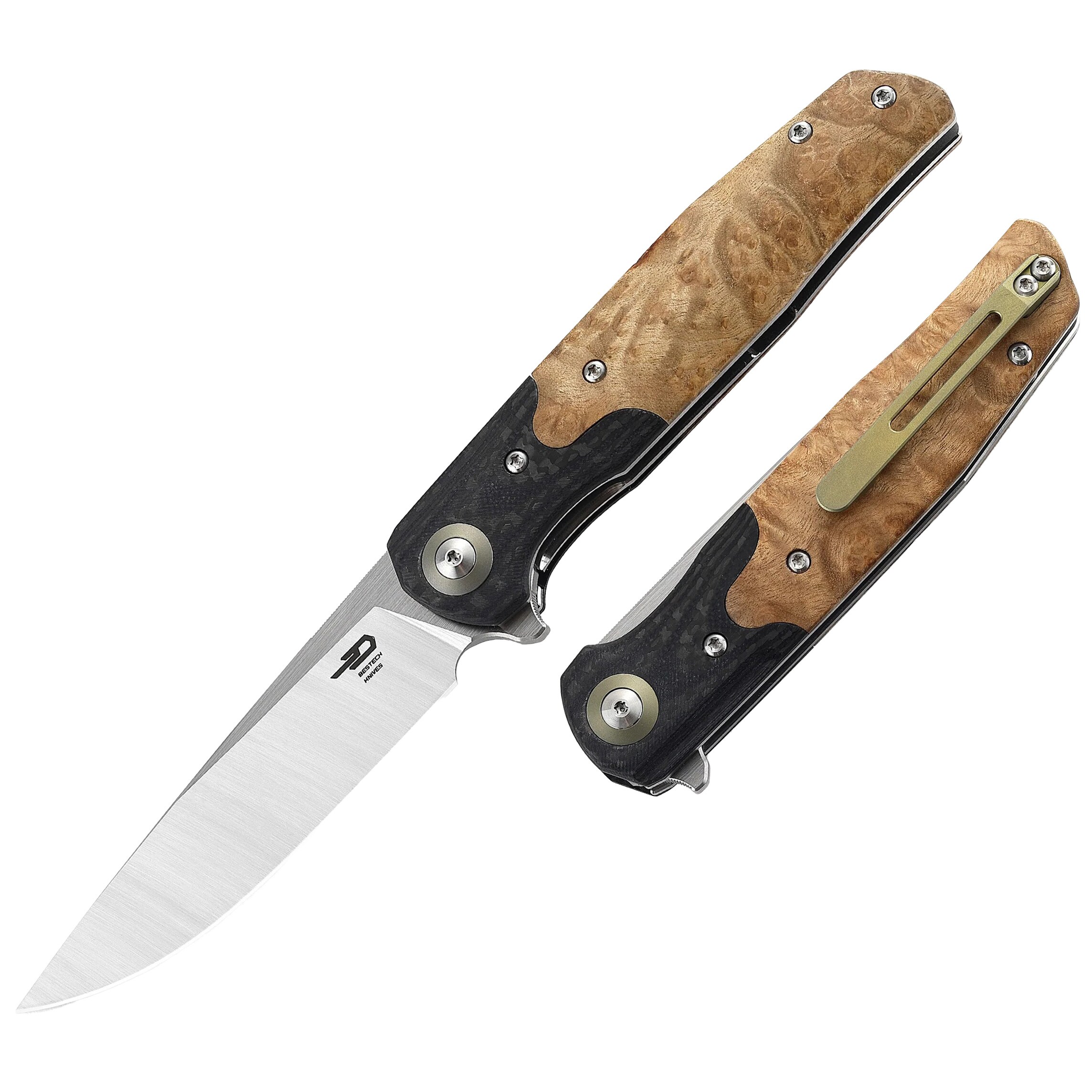 Bestech Knives Ascot Folding Knife - Wood/Satin Blade