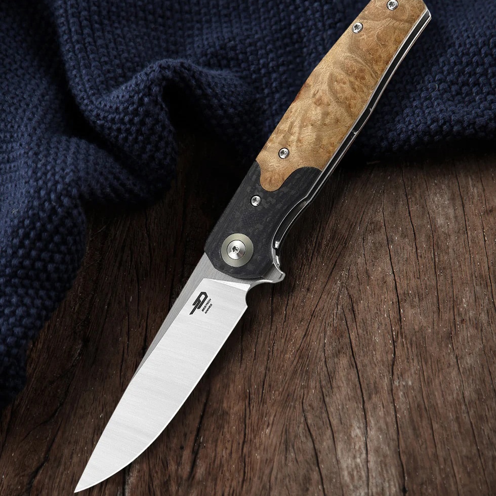 Bestech Knives Ascot Folding Knife - Wood/Satin Blade