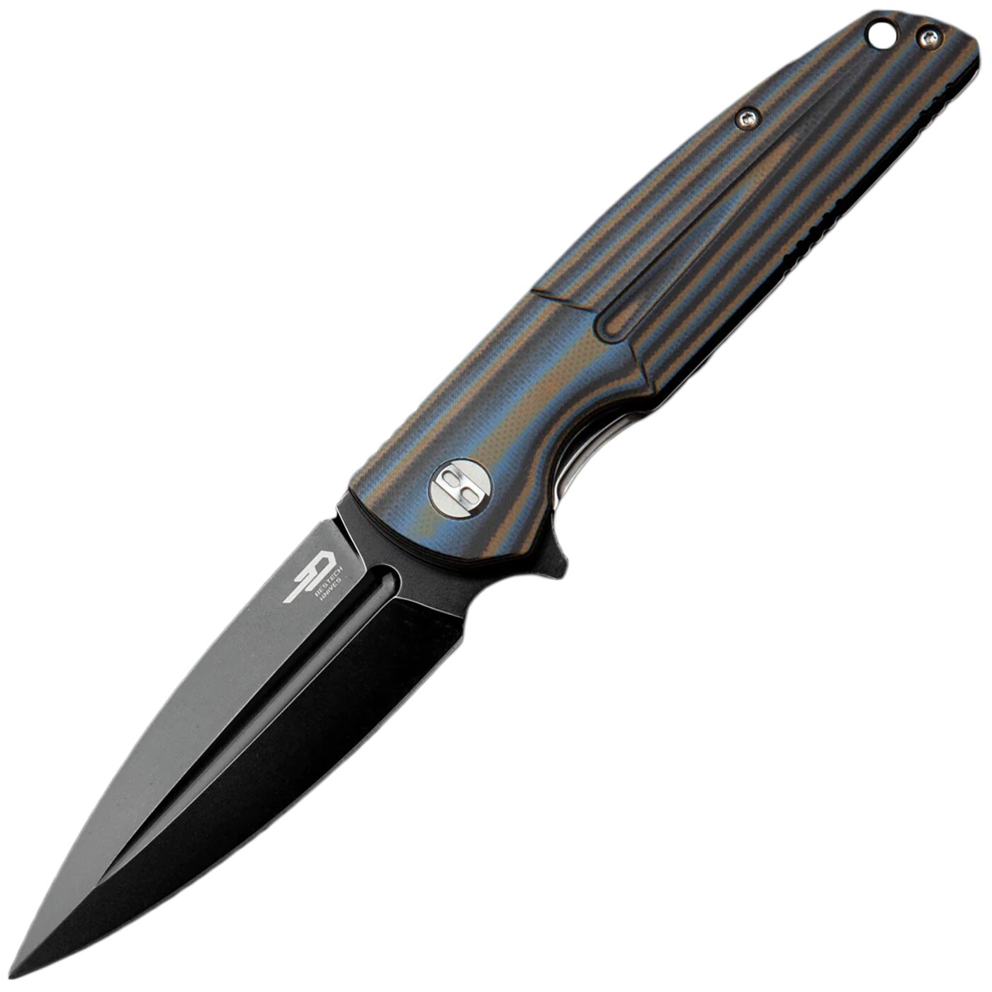 Nóż składany Bestech Knives Fin Black Stonewash - Black/Blue/Brown