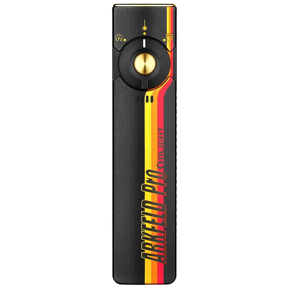 Latarka ze wskaźnikiem laserowym Olight Arkfeld Pro UV Cool White Racing Stripes - 1300 lumenów