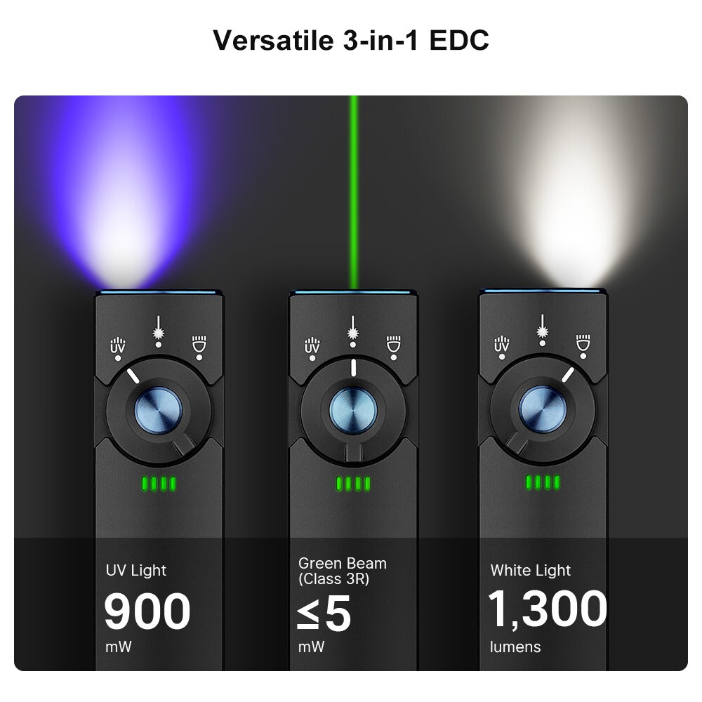 Latarka ze wskaźnikiem laserowym Olight Arkfeld Pro UV Cool White Racing Stripes - 1300 lumenów