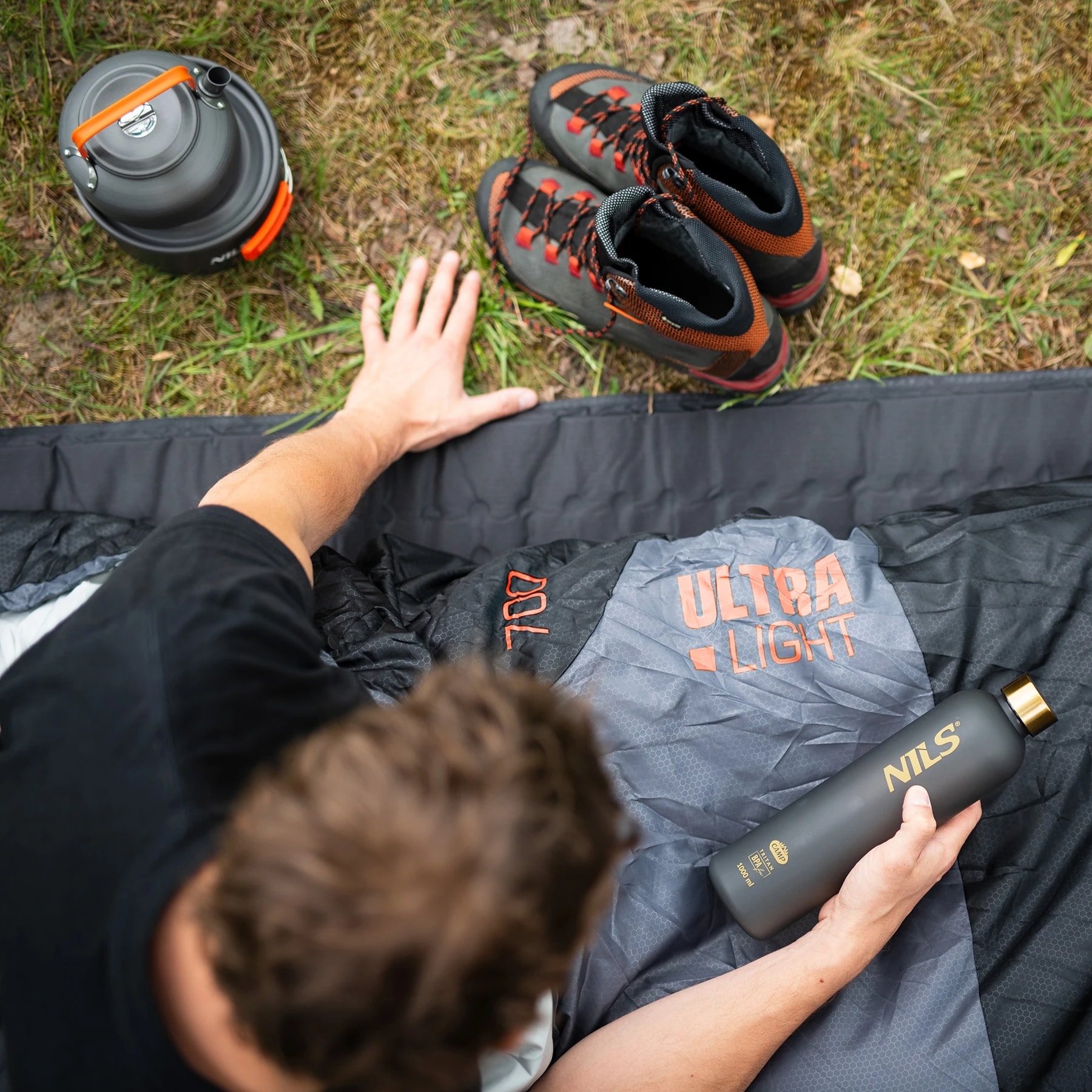 Śpiwór Nils Camp Ultra Light - Szaro-Pomarańczowy