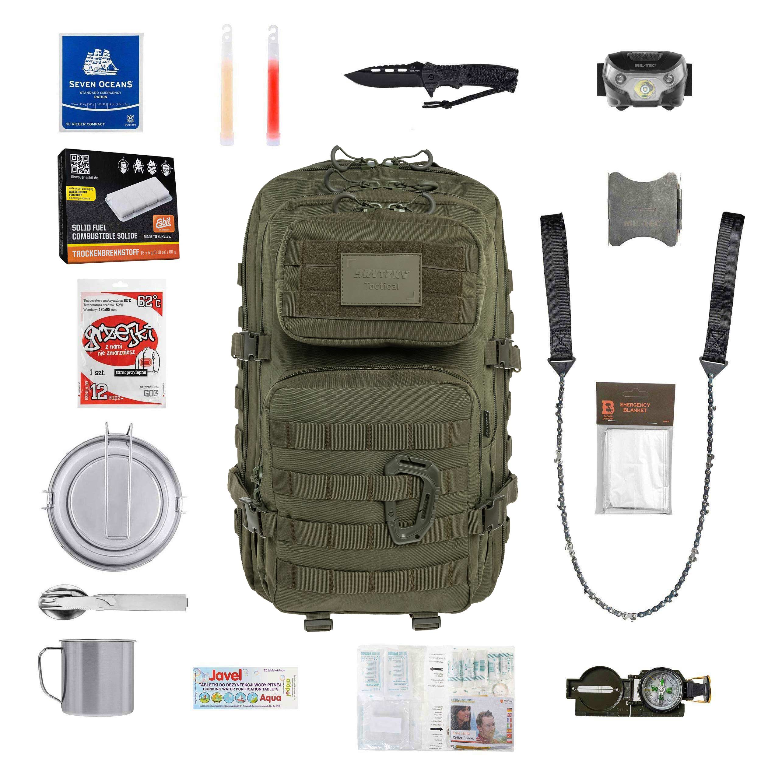 Plecak ewakuacyjny Badger Outdoor Recon 40 l Olive Medium - z wyposażeniem