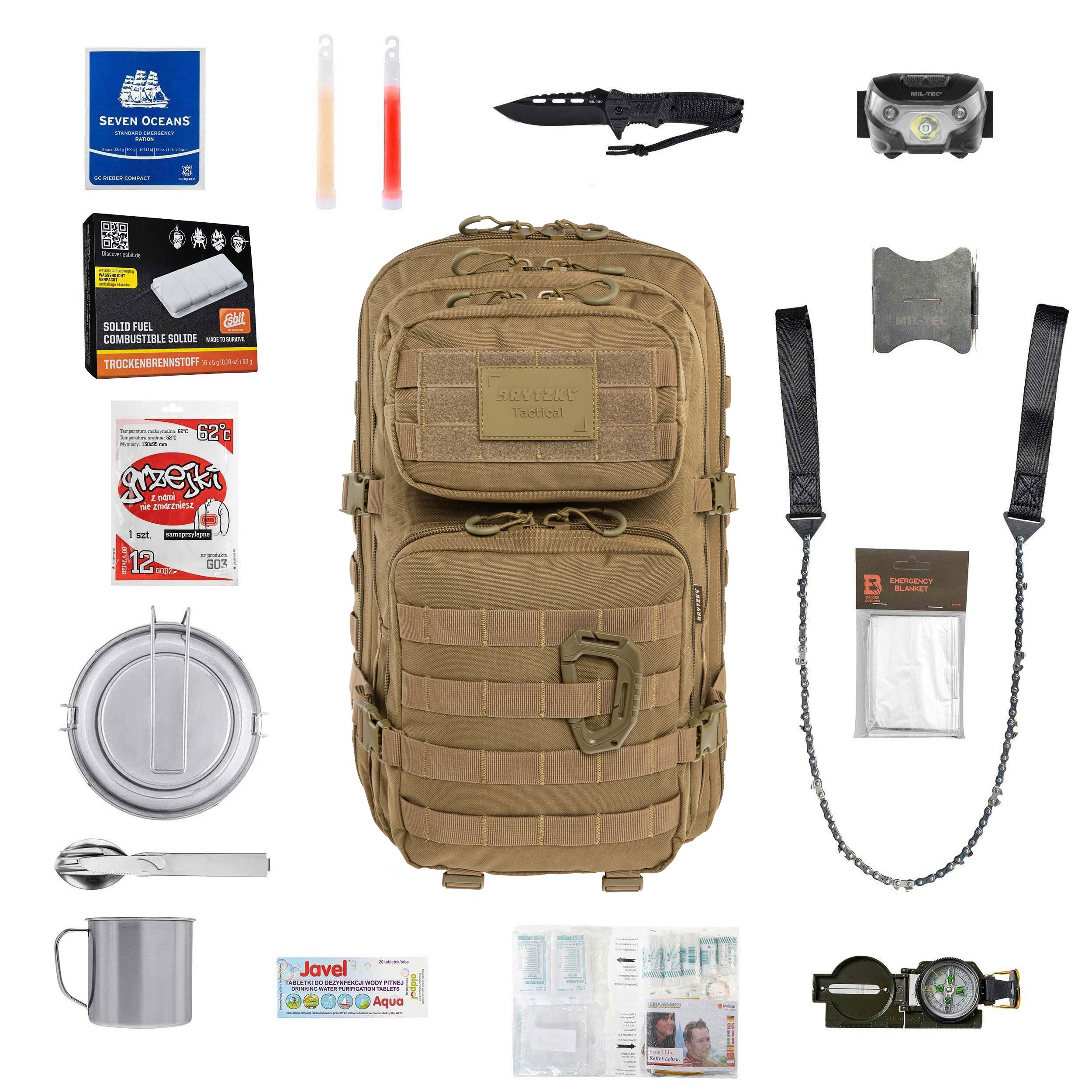 Евакуаційний рюкзак Brytzky Tactical Polygon Large 36 л Coyote Medium - зі спорядженням