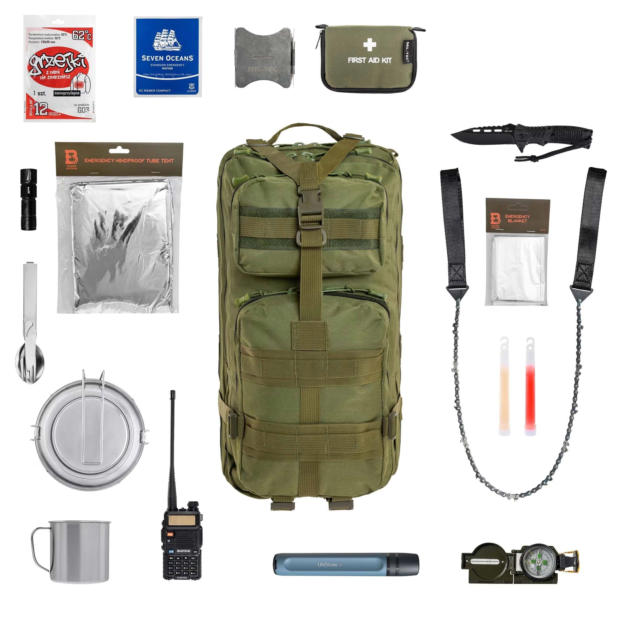 Plecak ewakuacyjny Badger Outdoor Recon 40 l Olive Large - z wyposażeniem