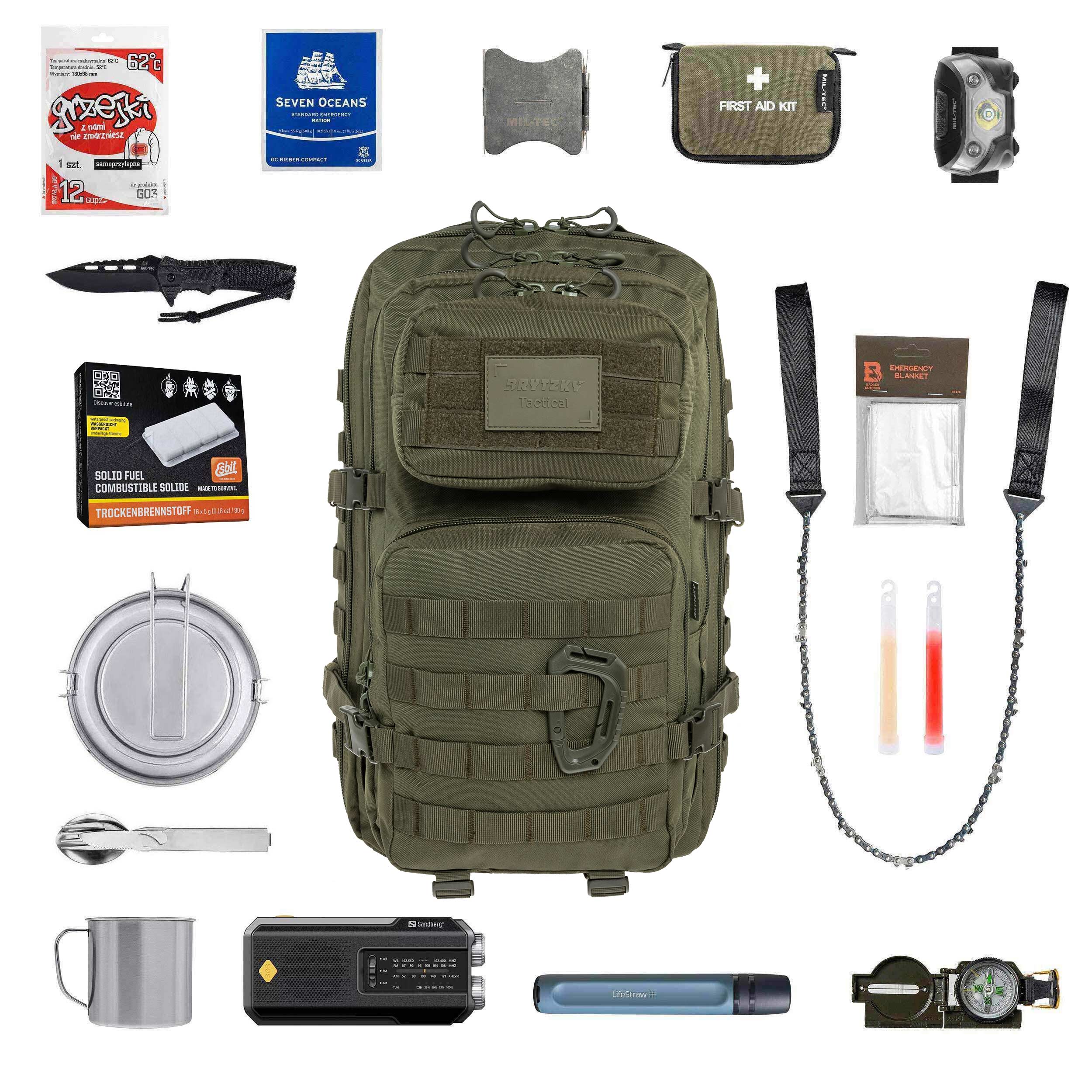 Plecak ewakuacyjny Brytzky Tactical Polygon Large 36 l - z wyposażeniem