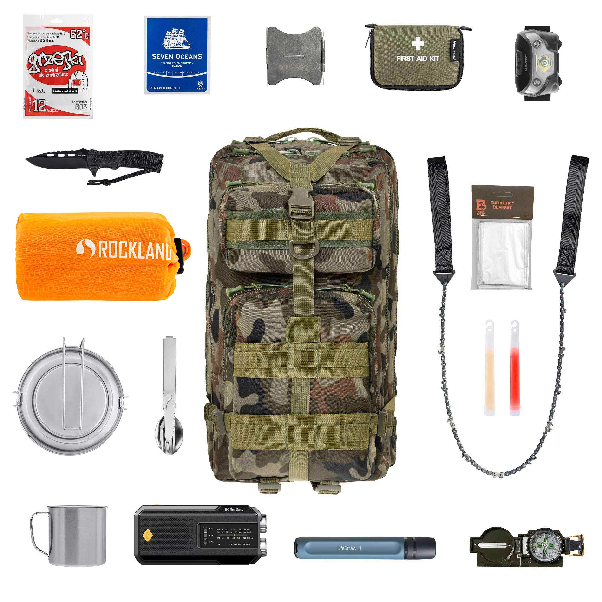 Евакуаційний рюкзак Badger Outdoor Recon 40 л wz.93 Pantera PL Woodland Large - зі спорядженням